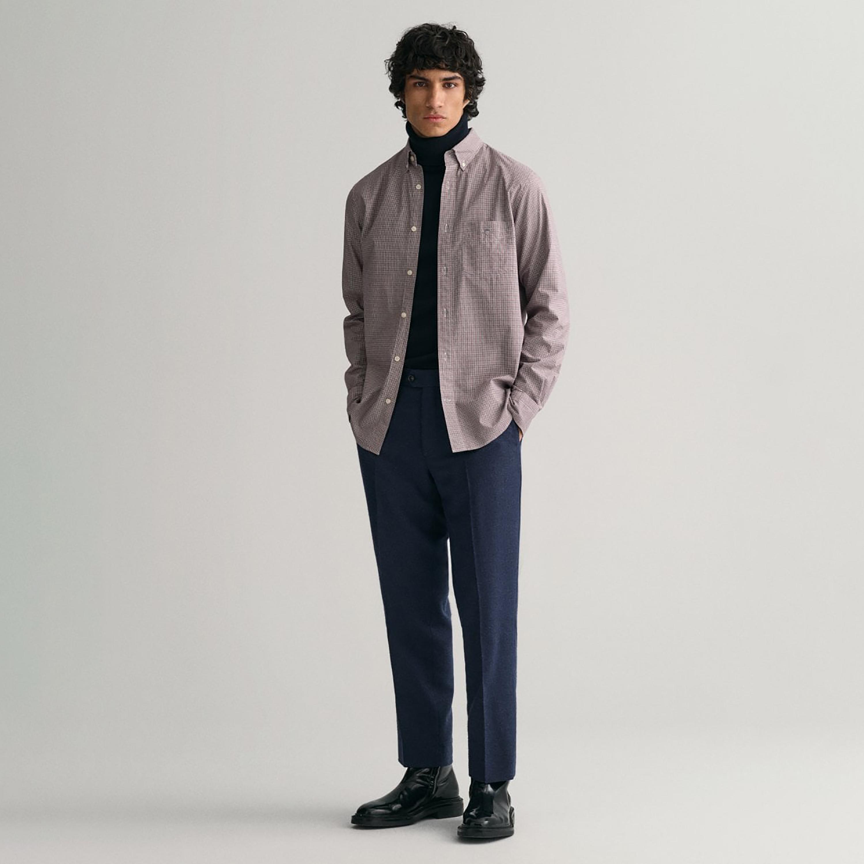 Gant Micro Checked Button Down Collar Long Sleeves Shirt with Patch Pocket-men-clothing-shirts-image-2
