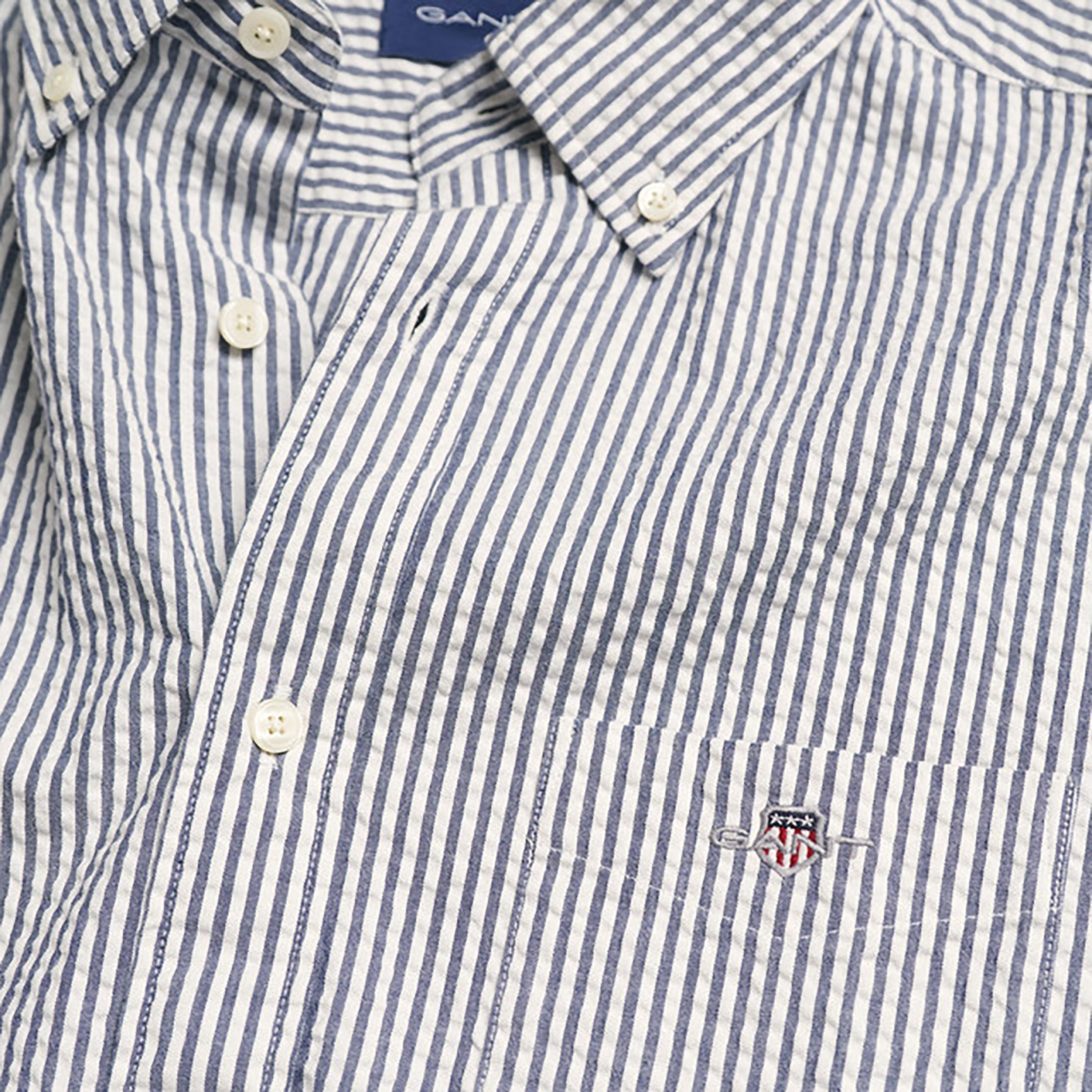 Gant Striped Button Down Collar Short Sleeves Shirt with Patch Pocket-men-clothing-shirts-image-2