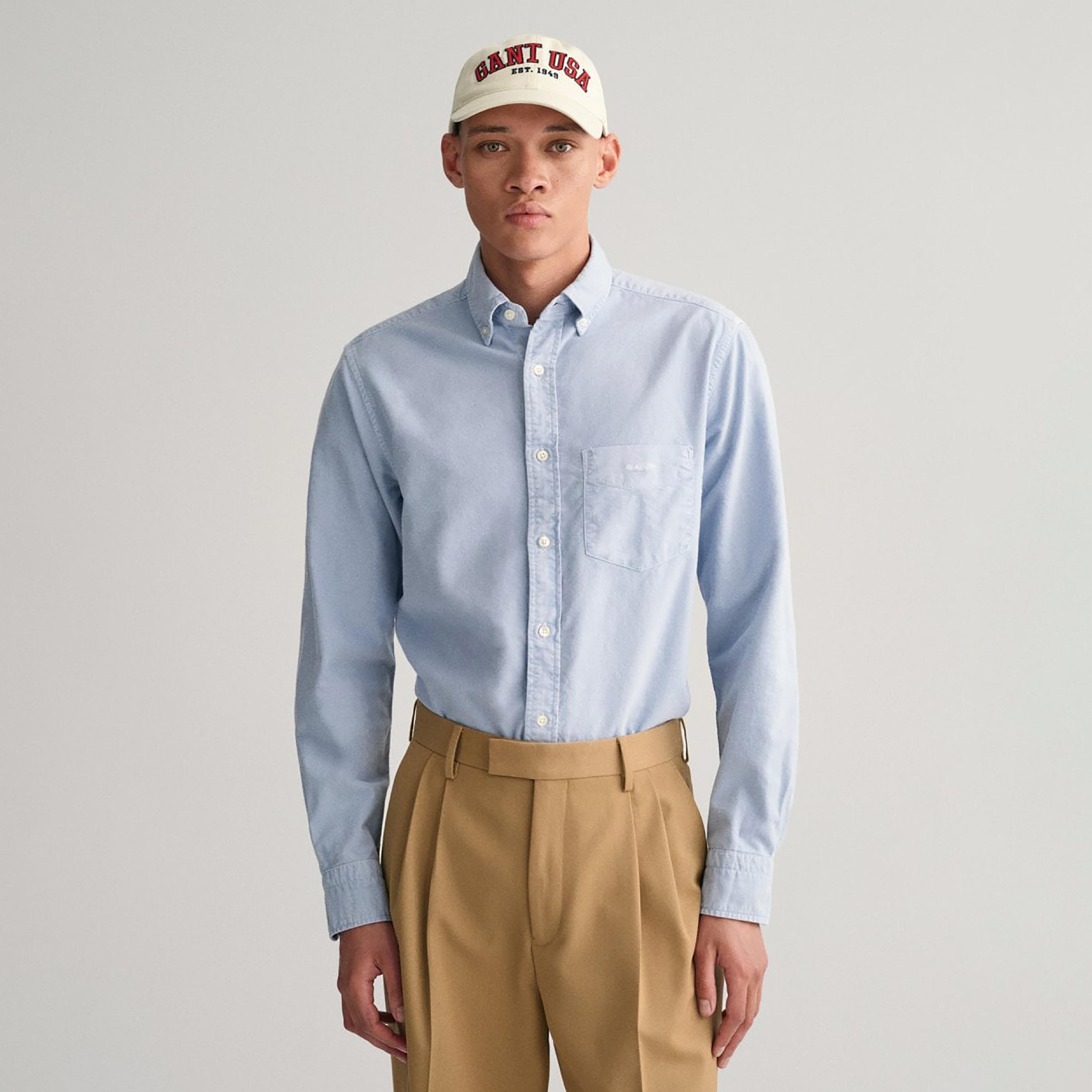 Gant Logo Detail Button Down Collar Long Sleeves Shirt with Patch Pocket-men-clothing-shirts-image-1