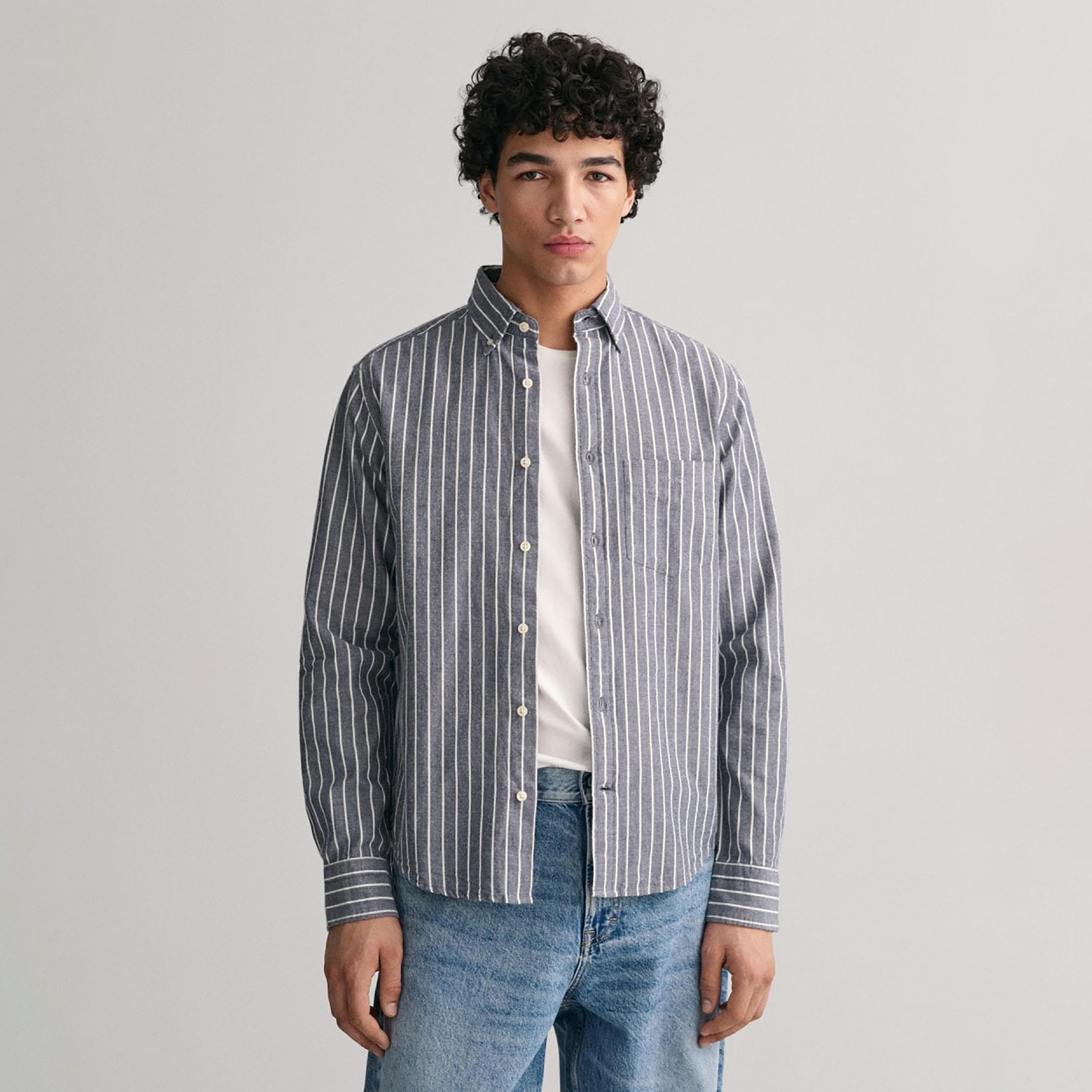 Gant Striped Button Down Collar Long Sleeves Shirt with Patch Pocket-men-clothing-shirts-image-1