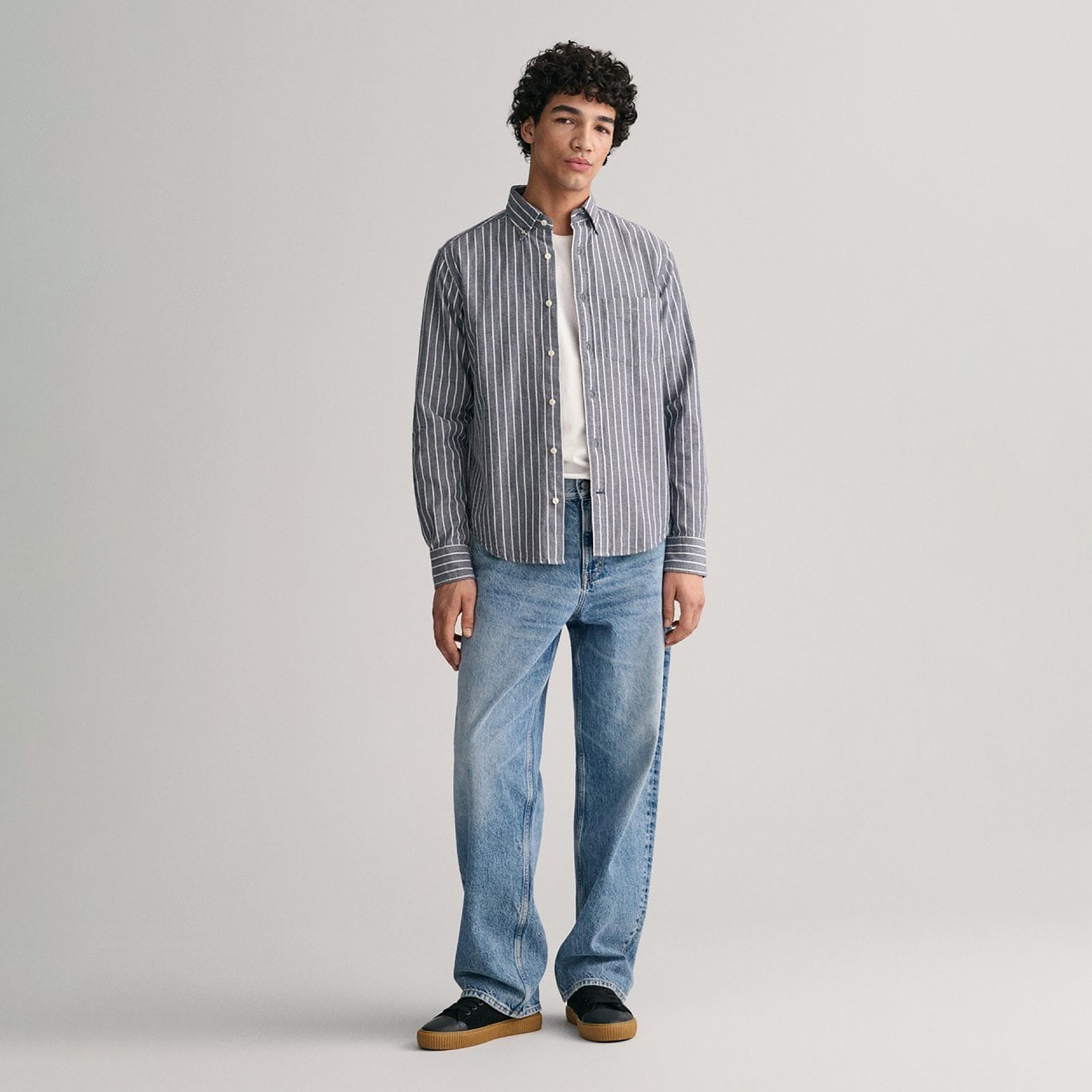 Gant Striped Button Down Collar Long Sleeves Shirt with Patch Pocket-men-clothing-shirts-image-2