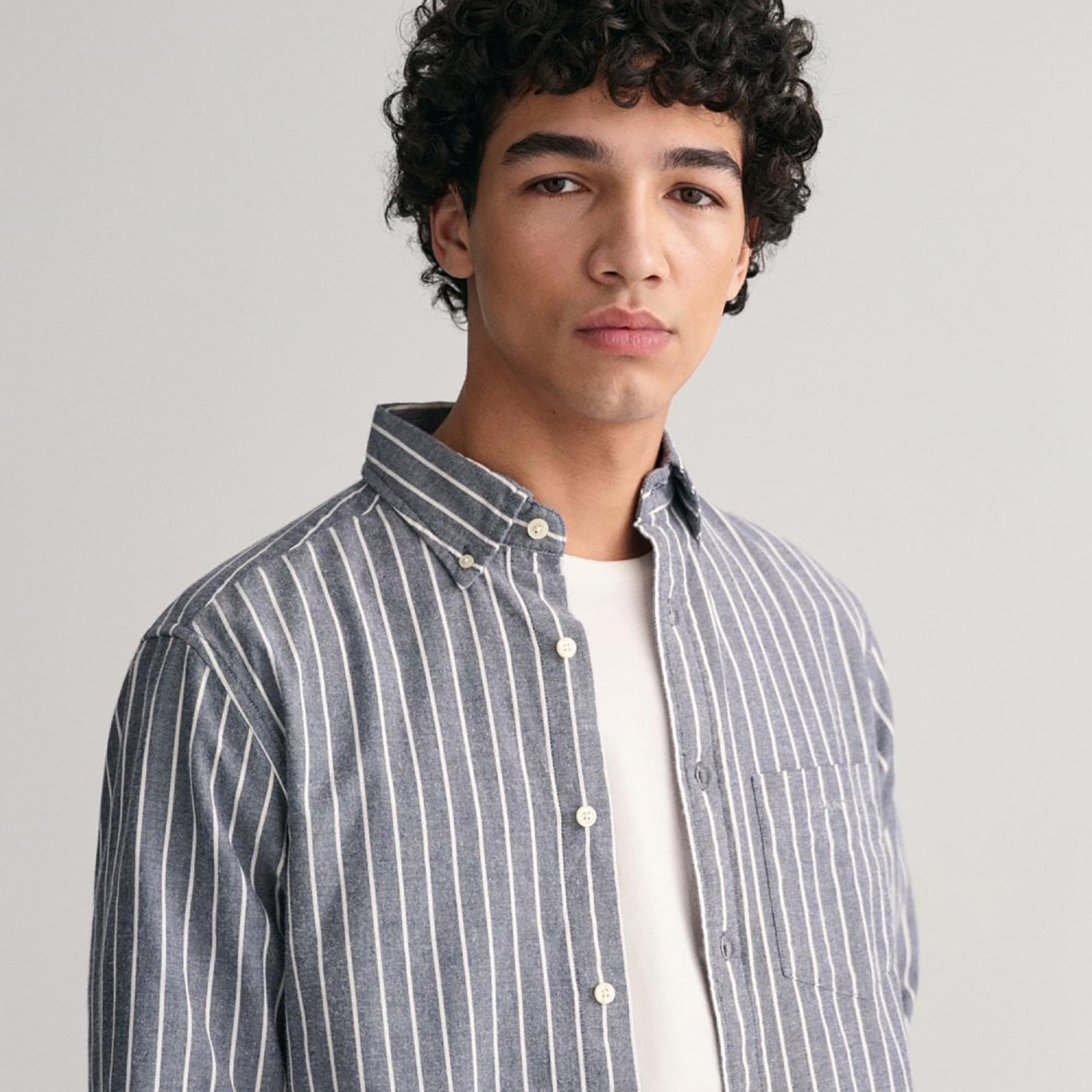 Gant Striped Button Down Collar Long Sleeves Shirt with Patch Pocket-men-clothing-shirts-image-3