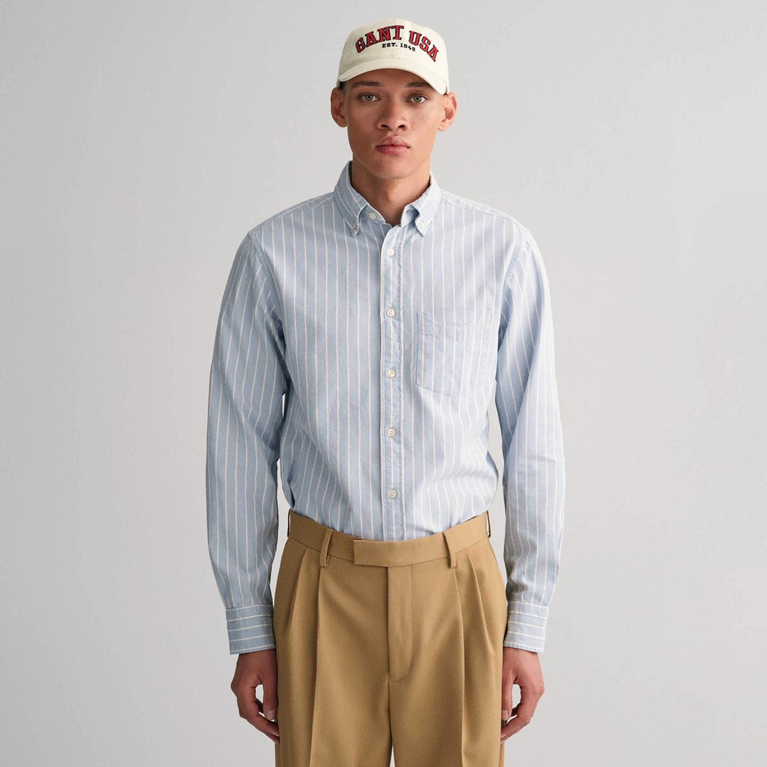 Gant Striped Button Down Collar Long Sleeves Shirt with Patch Pocket-men-clothing-shirts-image-1