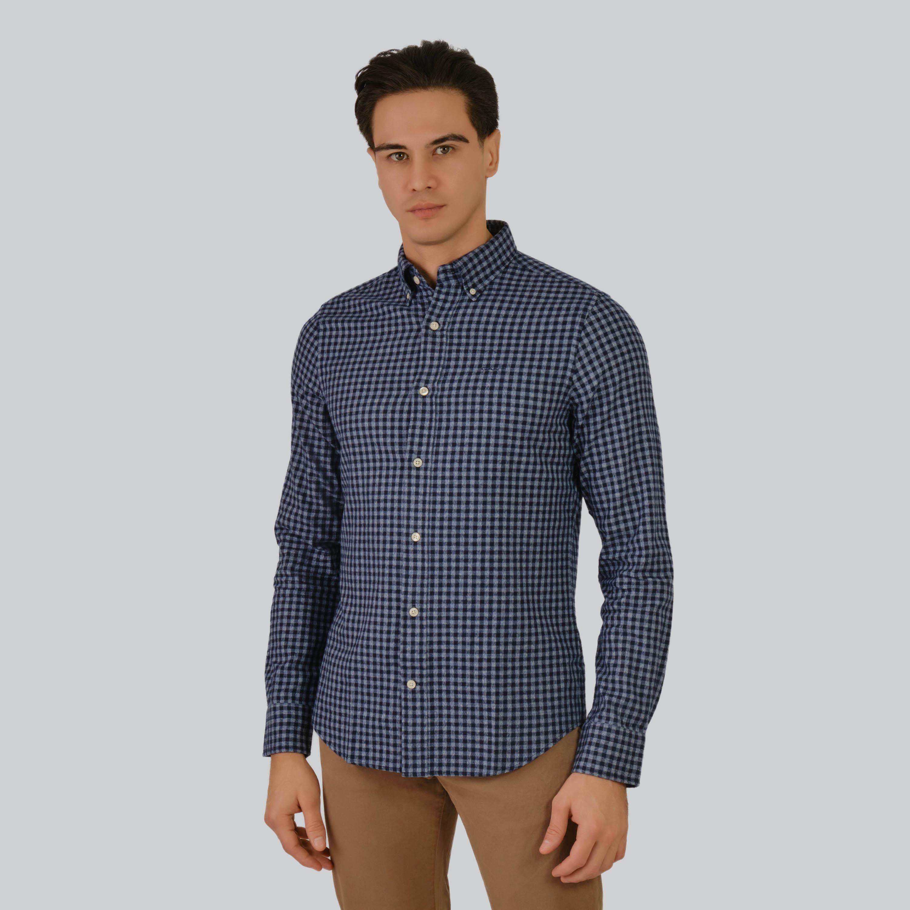 Gant Slim Fit Checked Button-Down Collar Long Sleeves Men's Shirt-men-clothing-shirts-image-1
