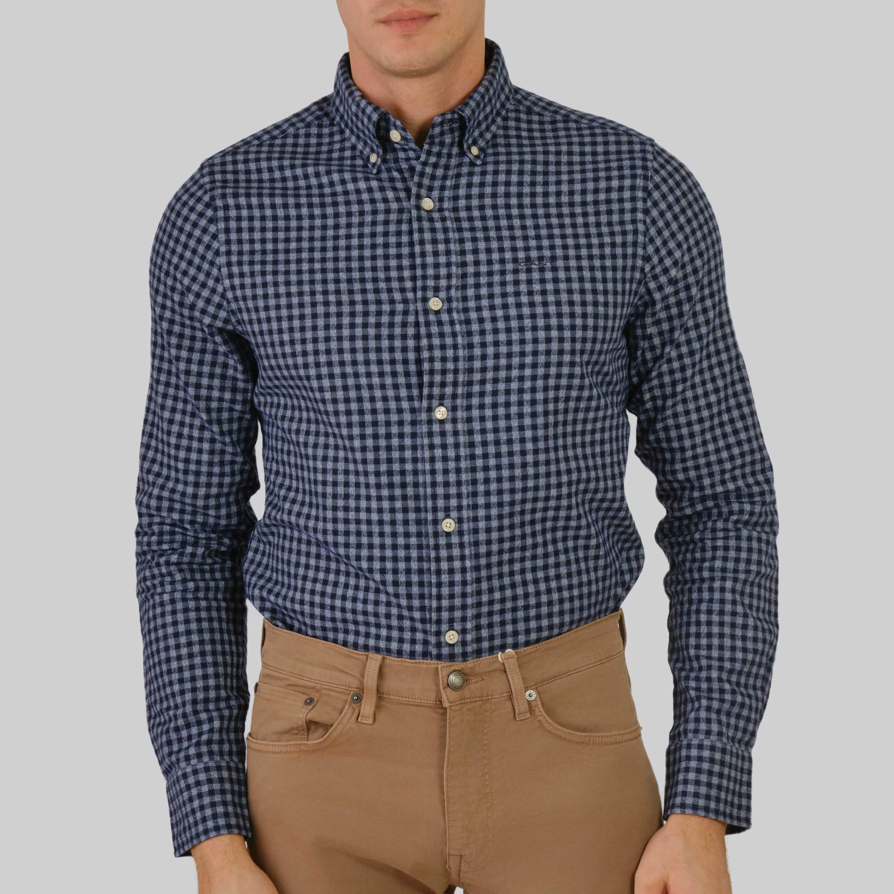Gant Slim Fit Checked Button-Down Collar Long Sleeves Men's Shirt-men-clothing-shirts-image-2