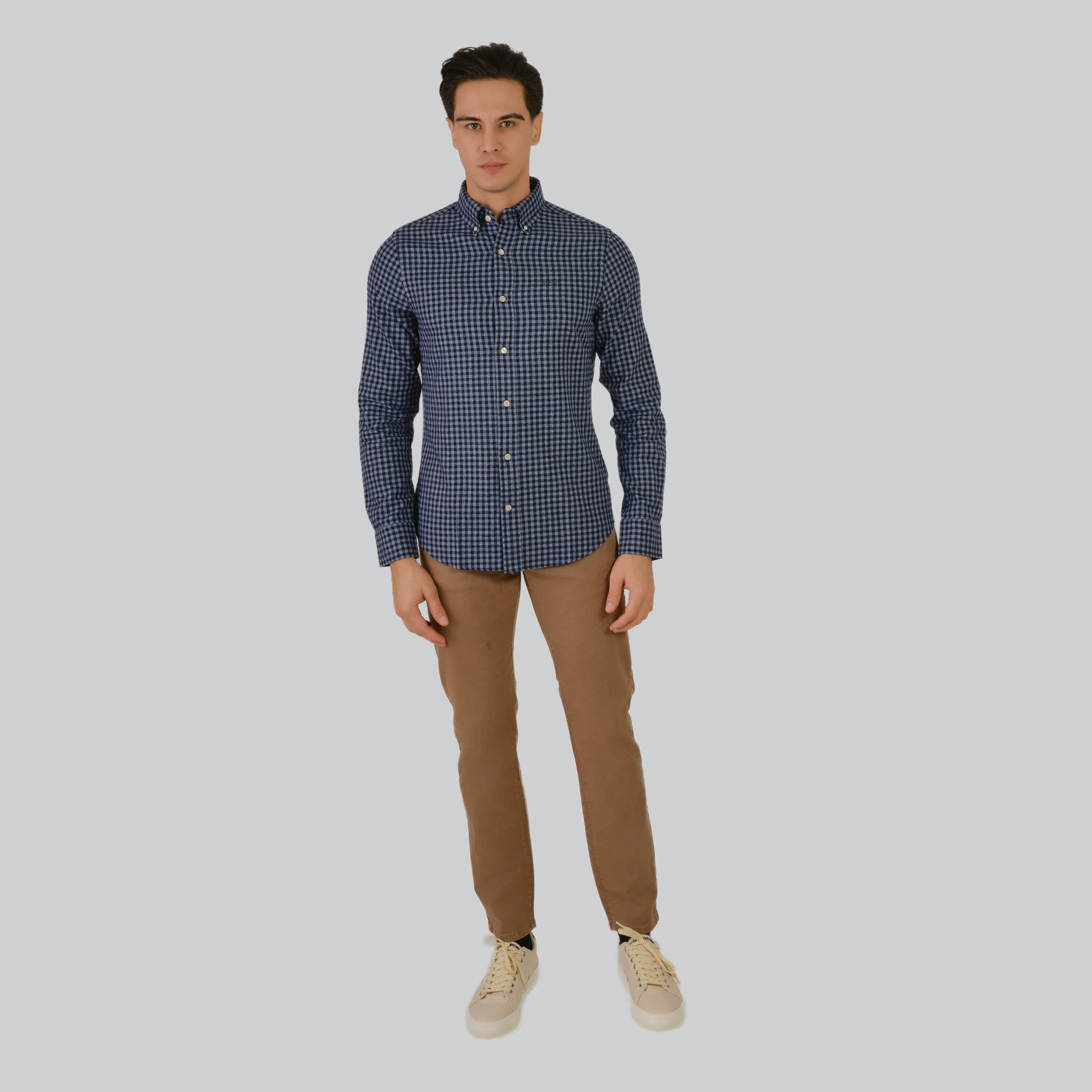 Gant Slim Fit Checked Button-Down Collar Long Sleeves Men's Shirt-men-clothing-shirts-image-3