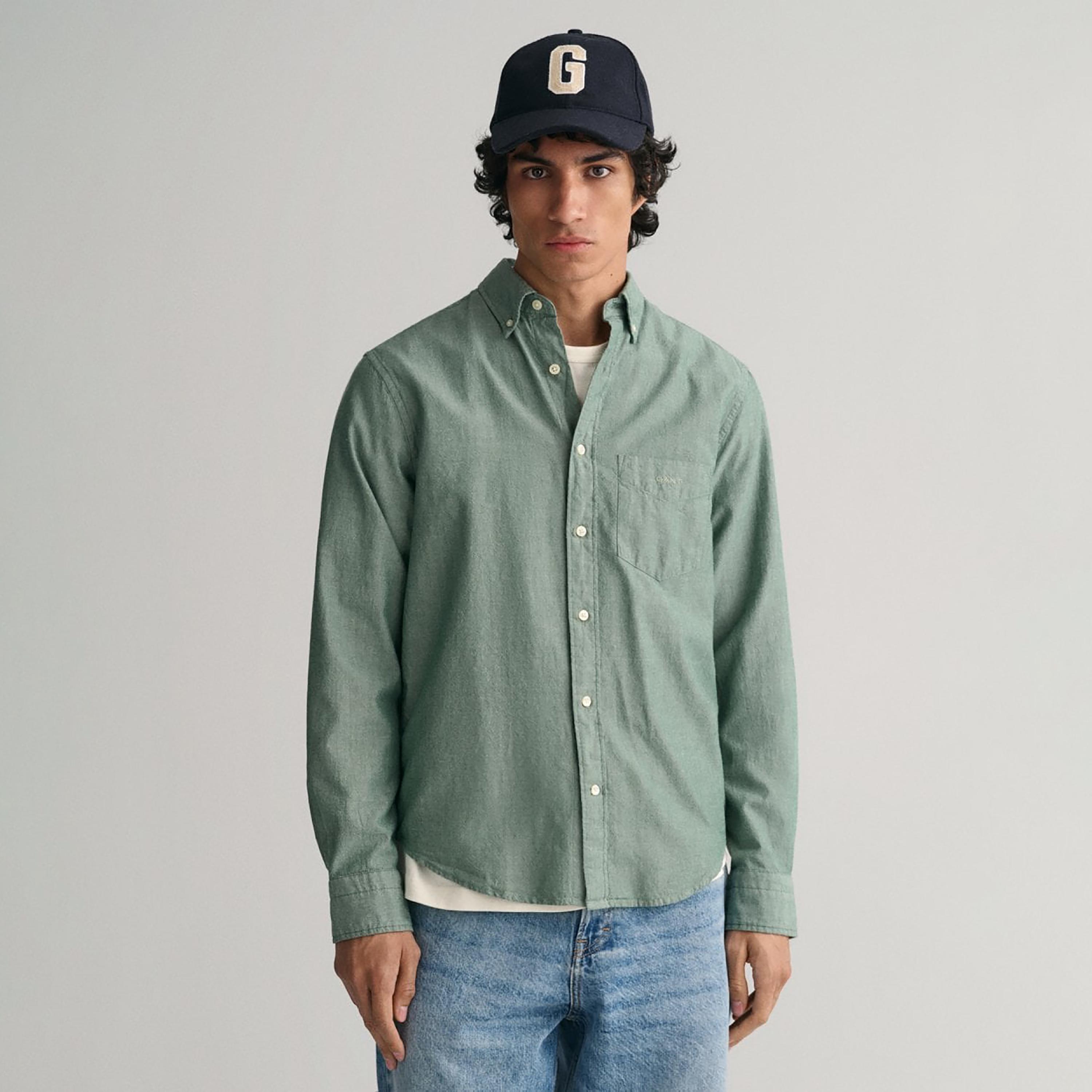 Gant Plain Button Down Collar Long Sleeves Shirt with Patch Pocket-men-clothing-shirts-image-1