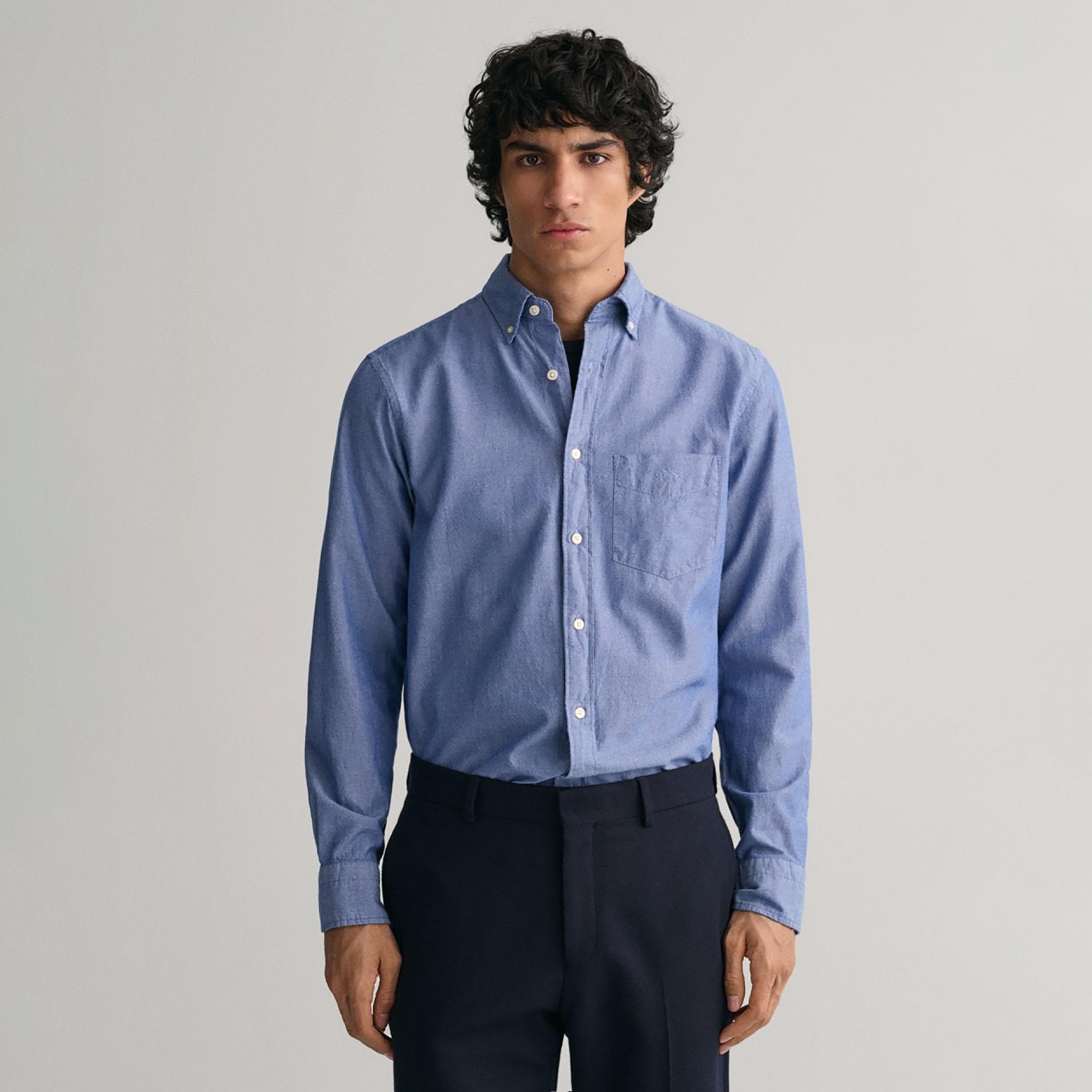 Gant Plain Button Down Collar Long Sleeves Shirt with Patch Pocket-men-clothing-shirts-image-1