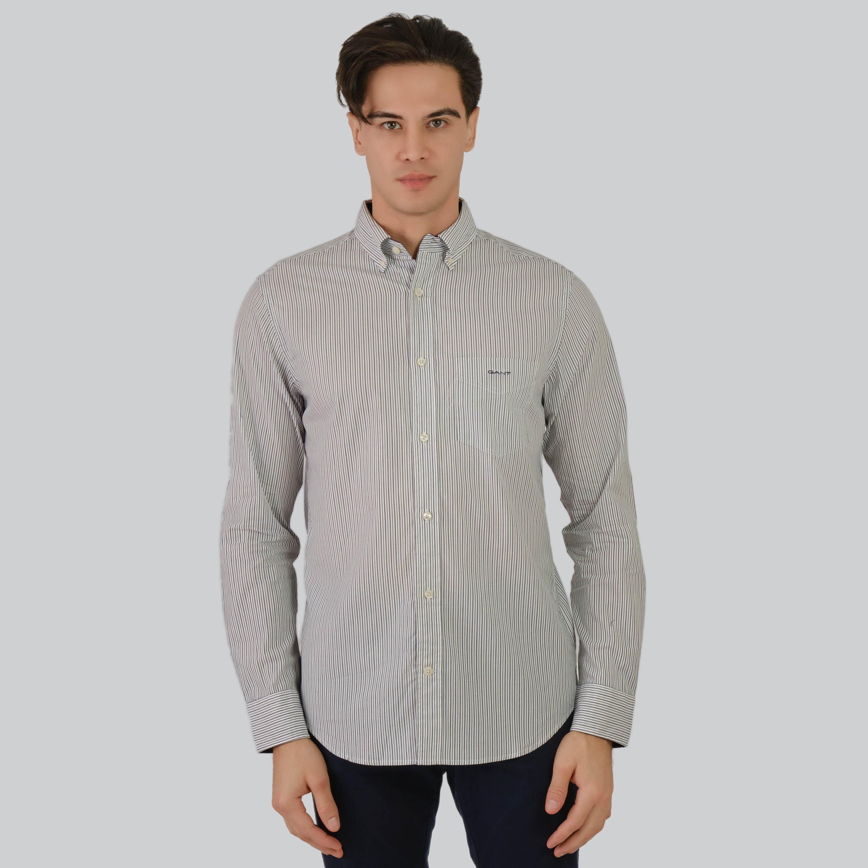 قميص رجالي مخطط بقصة عادية وأكمام طويلة وياقة بأزرار سفلية من Gant-men-clothing-shirts-image-1