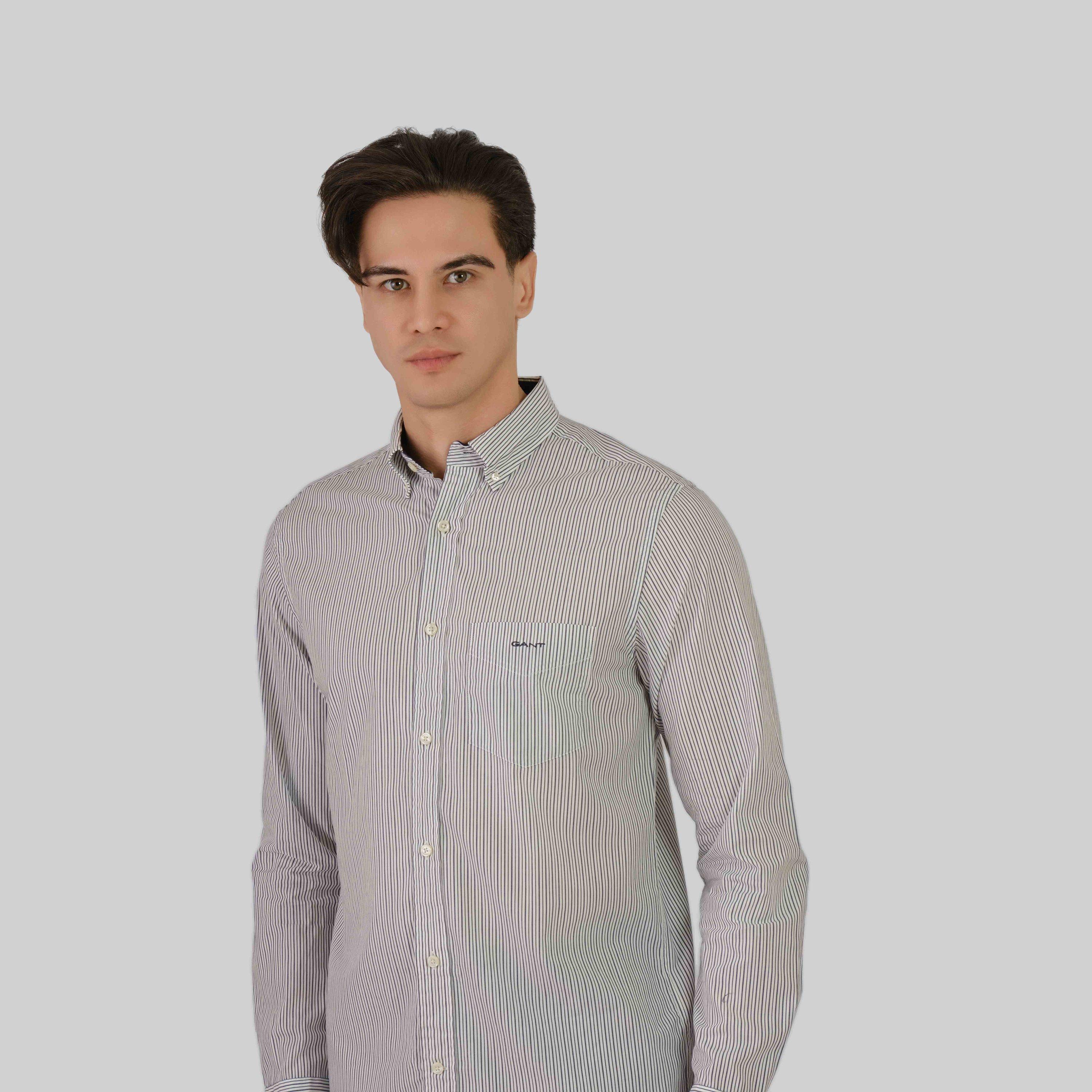قميص رجالي مخطط بقصة عادية وأكمام طويلة وياقة بأزرار سفلية من Gant-men-clothing-shirts-image-5