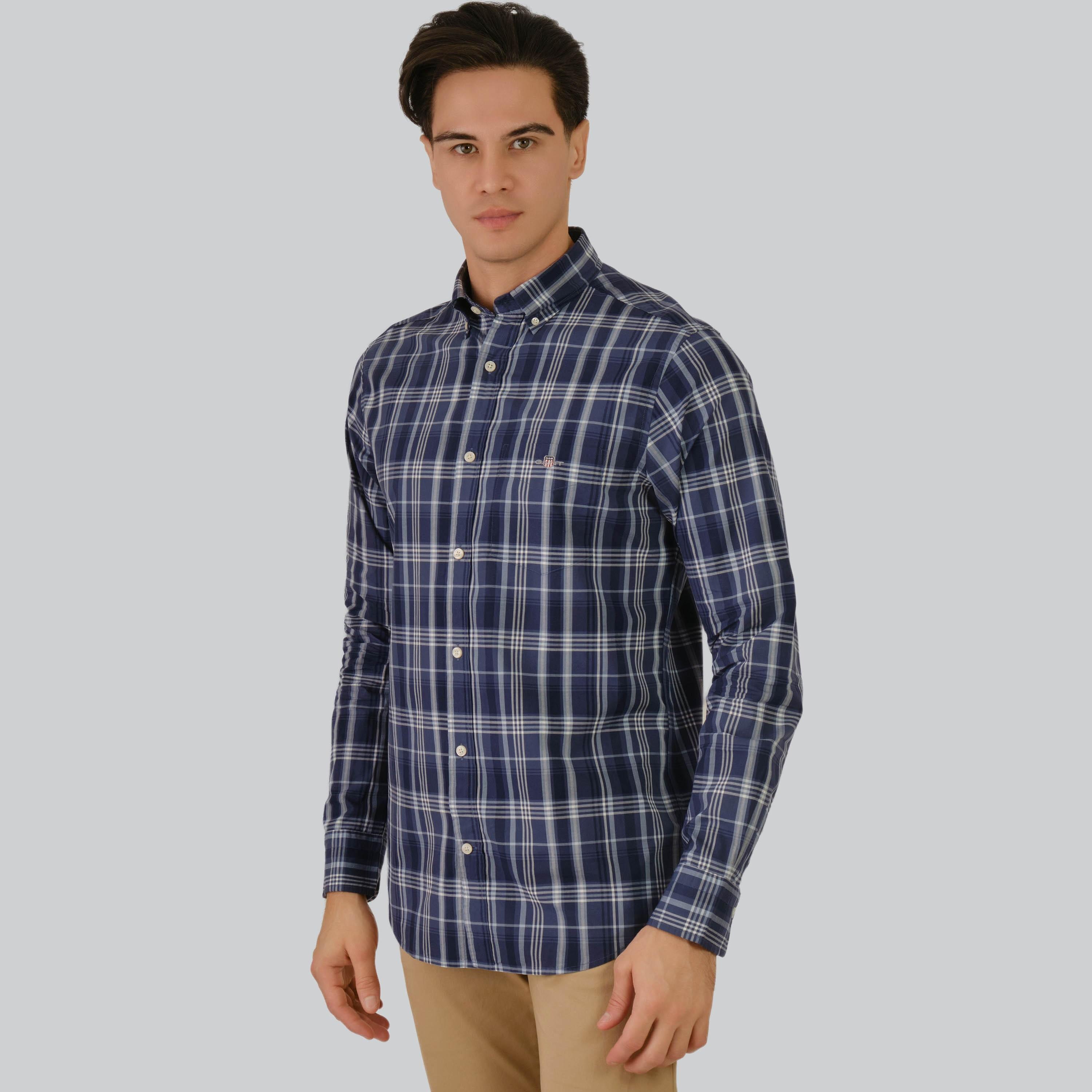 Gant Regular Fit Checked Button-Down Collar Long Sleeves Men's Shirt-men-clothing-shirts-image-4