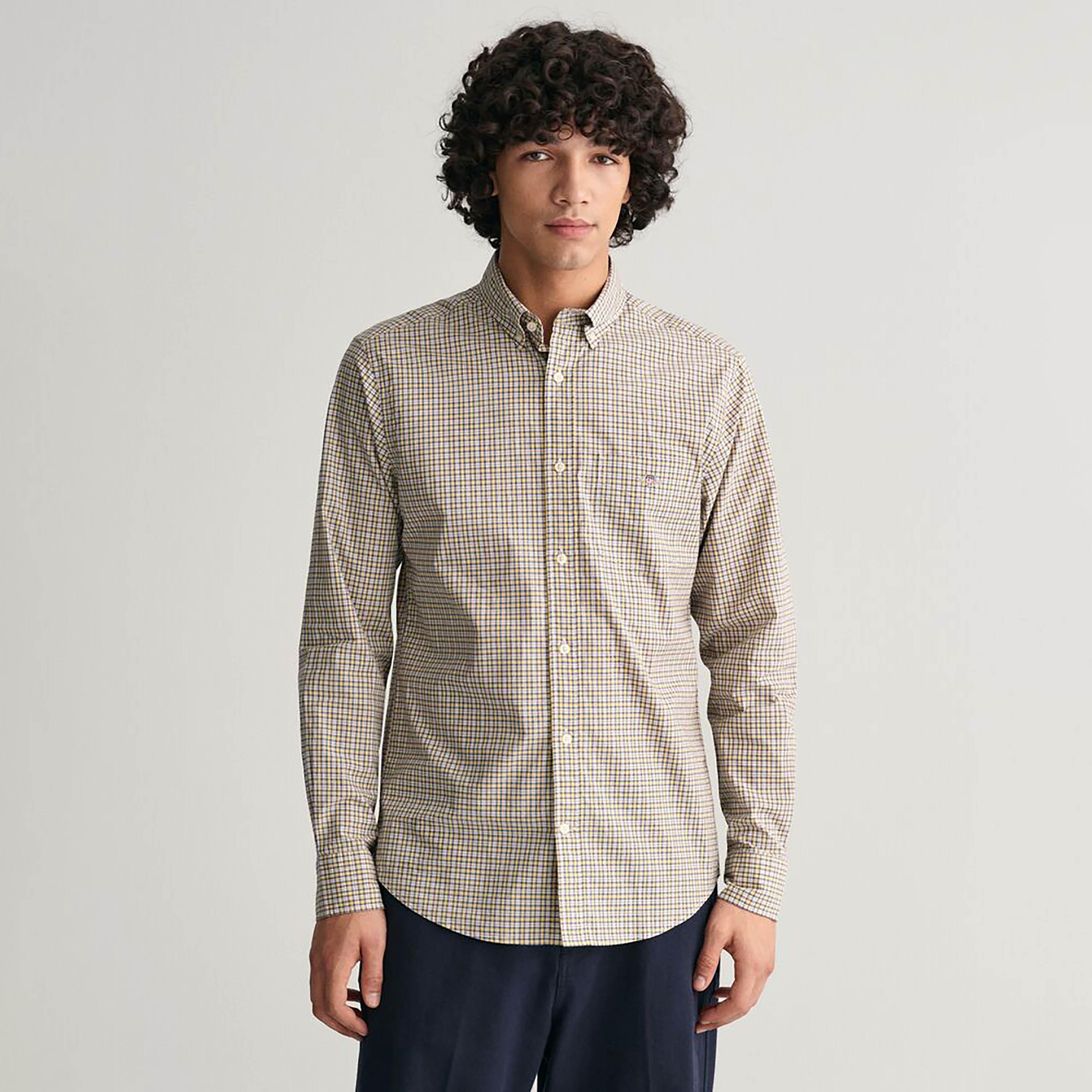 Gant Regular Fit Checked Button-Down Collar Long Sleeves Men's Shirt-men-clothing-shirts-image-16