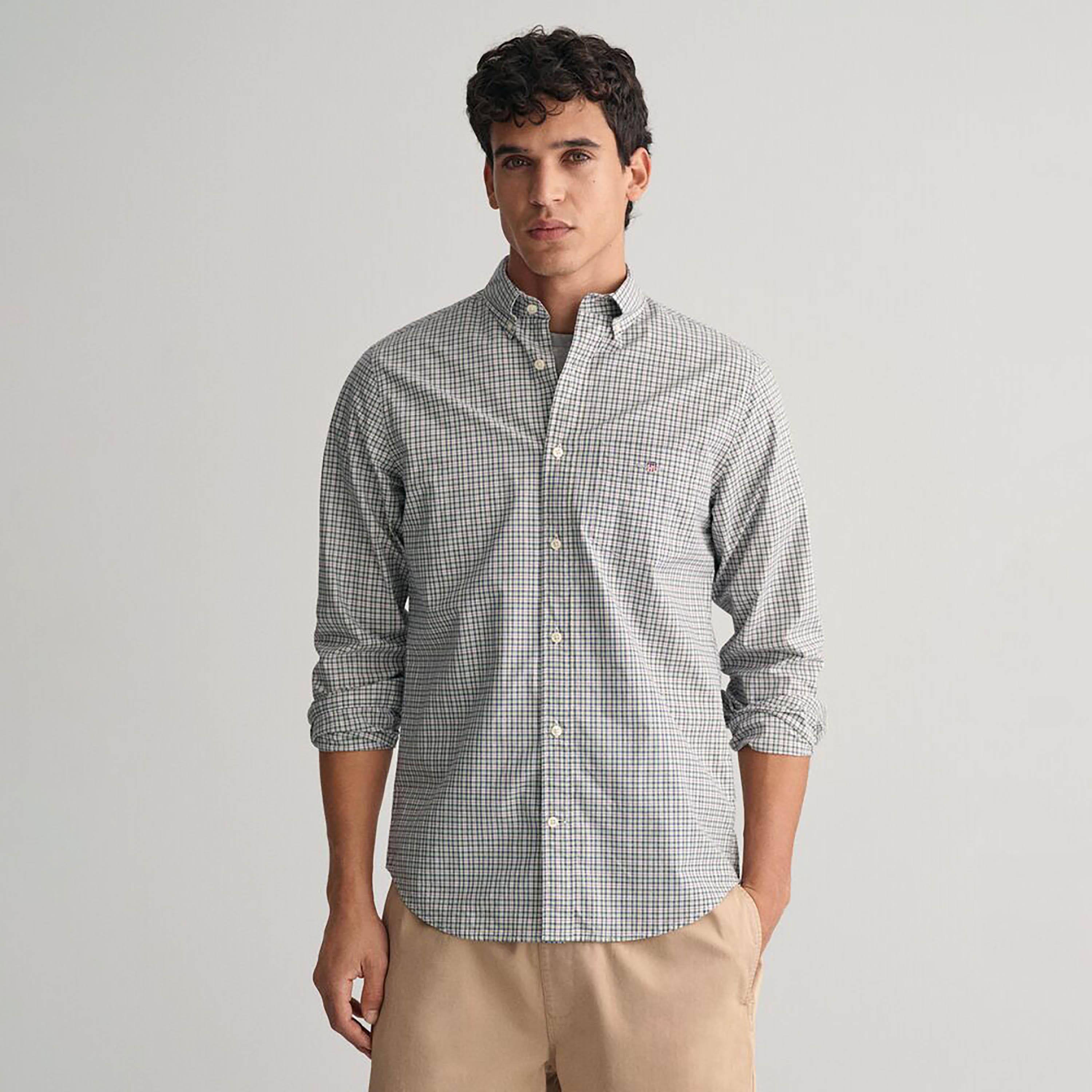 Gant Regular Fit Checked Button-Down Collar Long Sleeves Men's Shirt-men-clothing-shirts-image-1