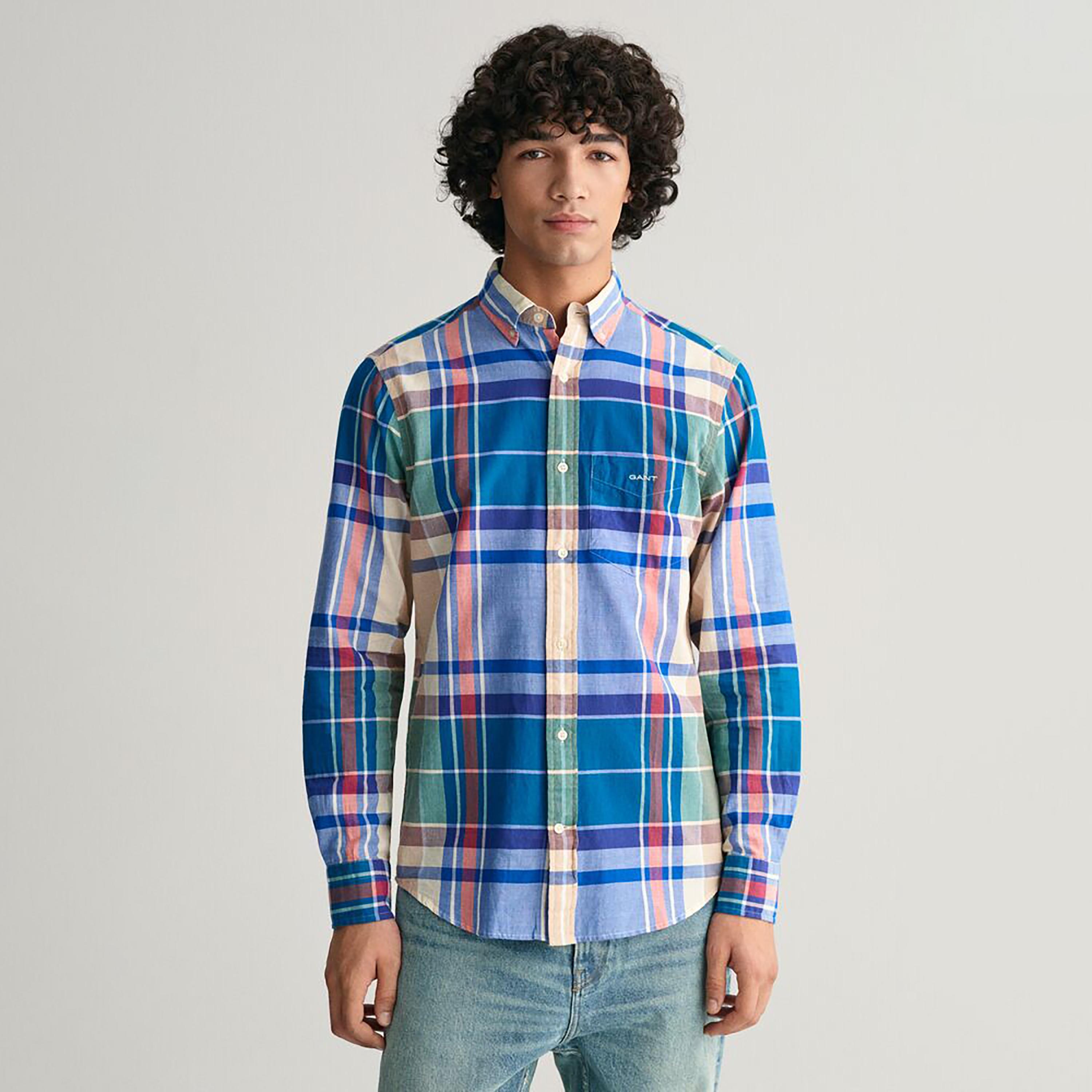 Gant Checked Button Down Collar Long Sleeves Indigo Madras Shirt-men-clothing-shirts-image-1