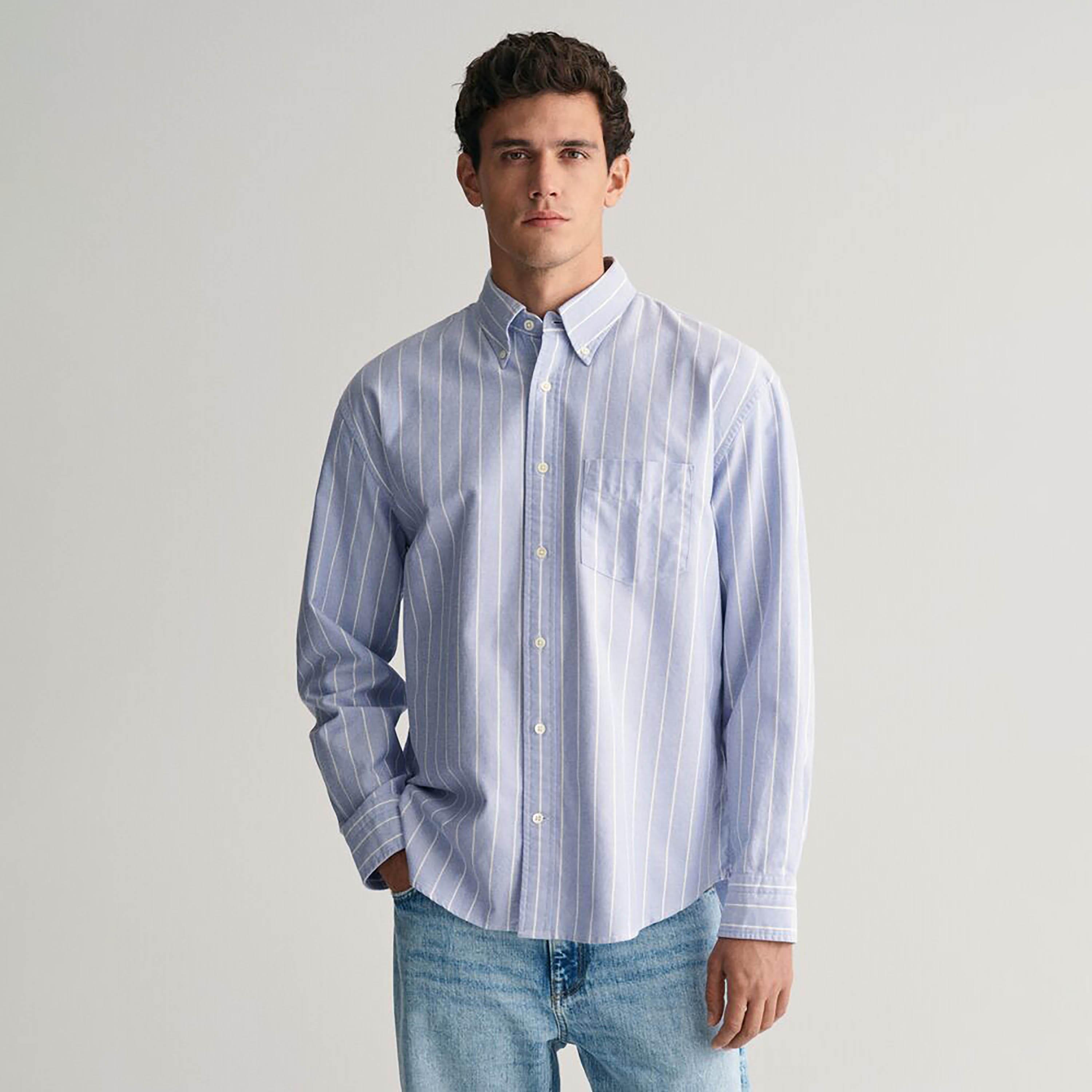 Gant Relaxed Fit Striped Button-Down Collar Long Sleeves Men's Shirt-men-clothing-shirts-image-6