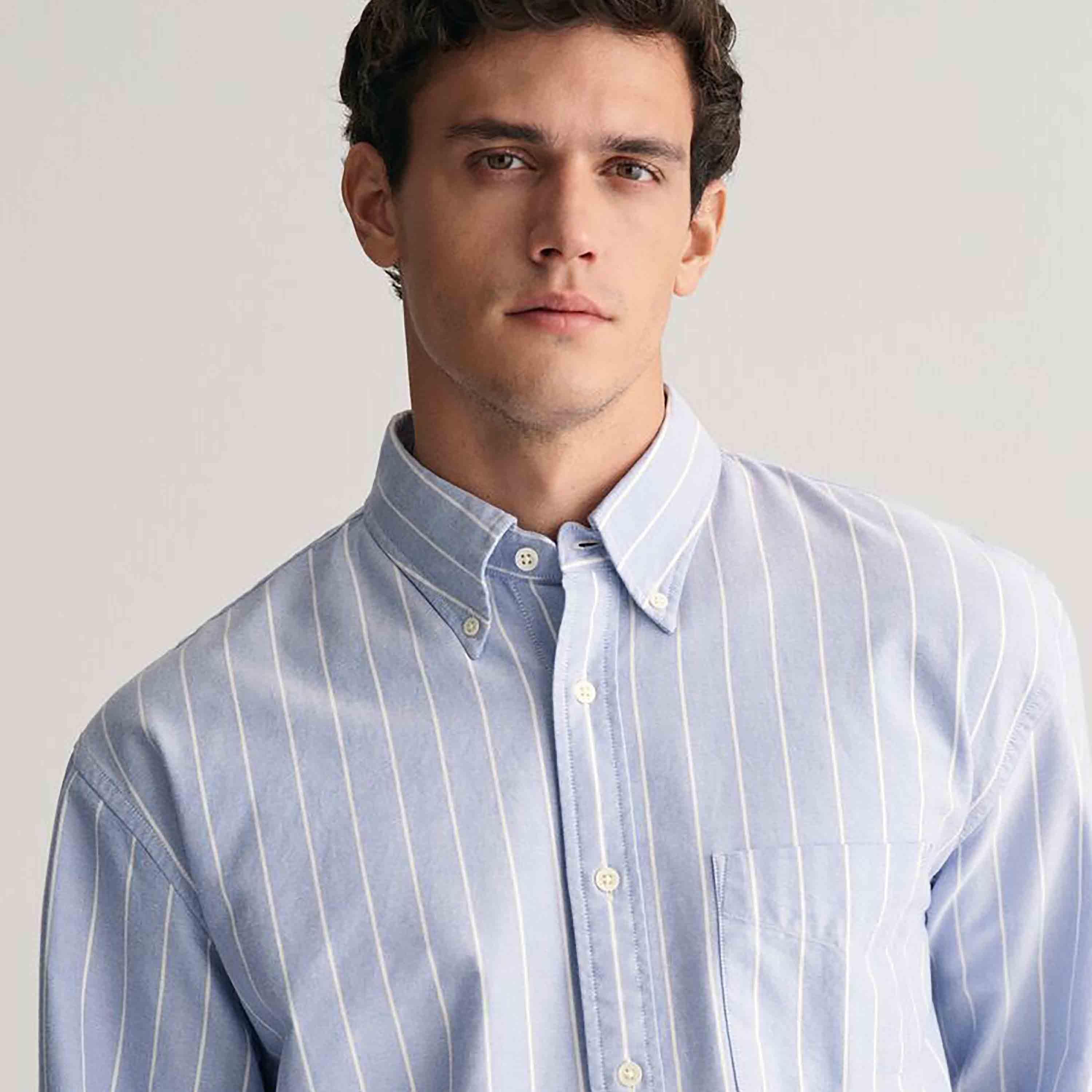 Gant Relaxed Fit Striped Button-Down Collar Long Sleeves Men's Shirt-men-clothing-shirts-image-7