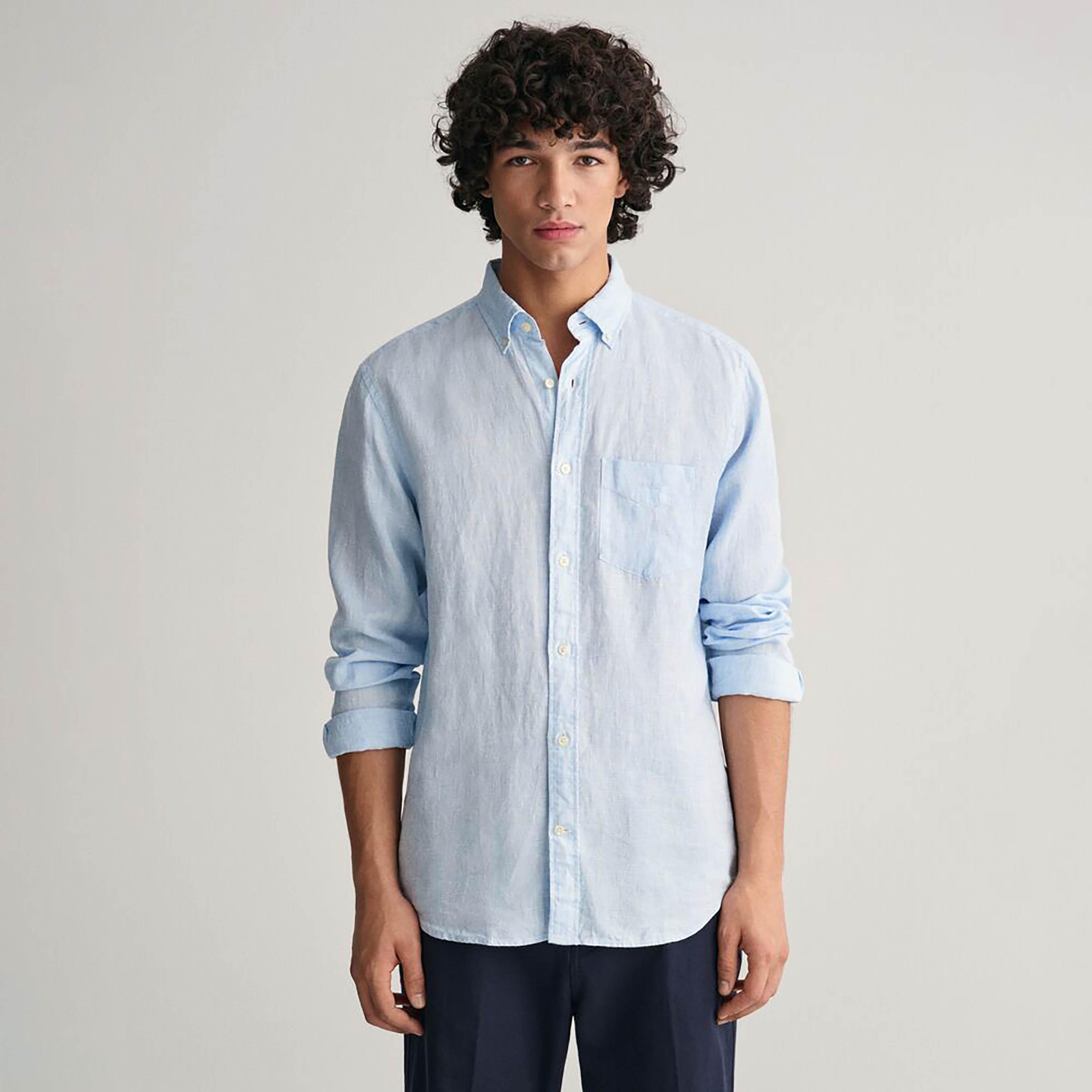 Gant Regular Fit Plain Button-Down Collar Long Sleeves Men's Shirt-men-clothing-shirts-image-6