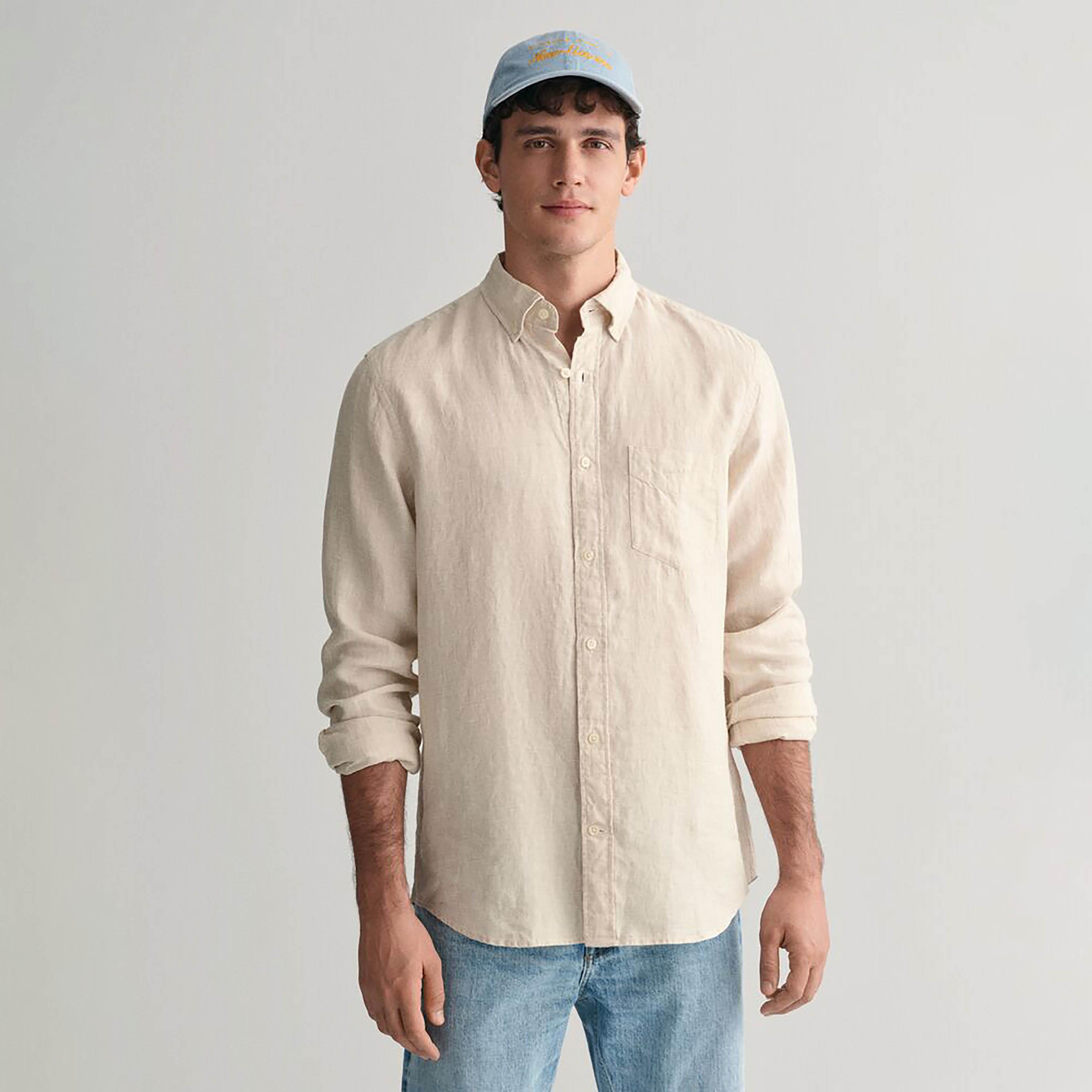 Gant Regular Fit Plain Button-Down Collar Long Sleeves Men's Shirt-men-clothing-shirts-image-1