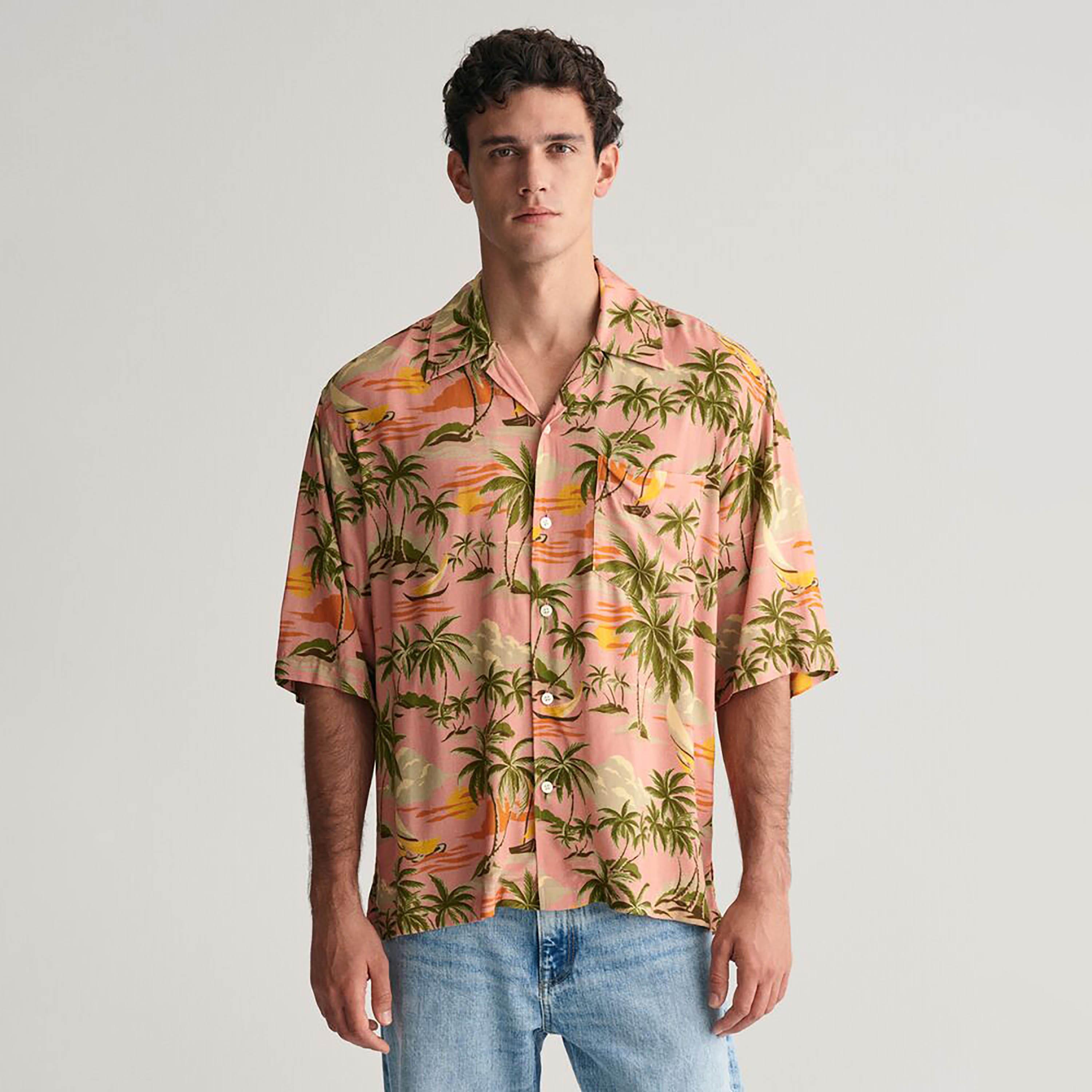 Gant Relaxed Fit Printed Collared Short Sleeves Men's Shirt-men-clothing-shirts-image-6