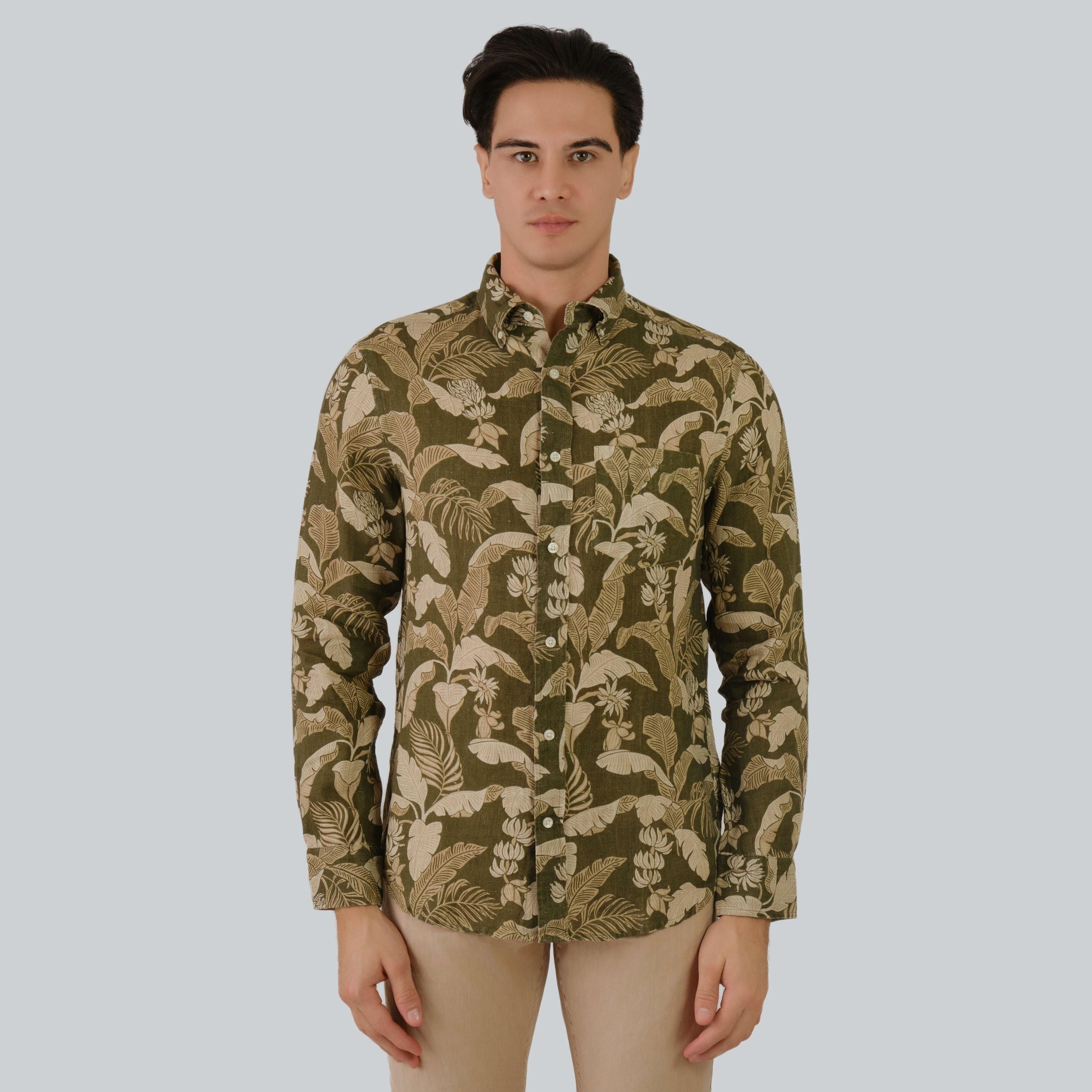 Gant Floral Regular Fit Long Sleeves Linen Button-Down Collar Men's Shirt-men-clothing-shirts-image-1