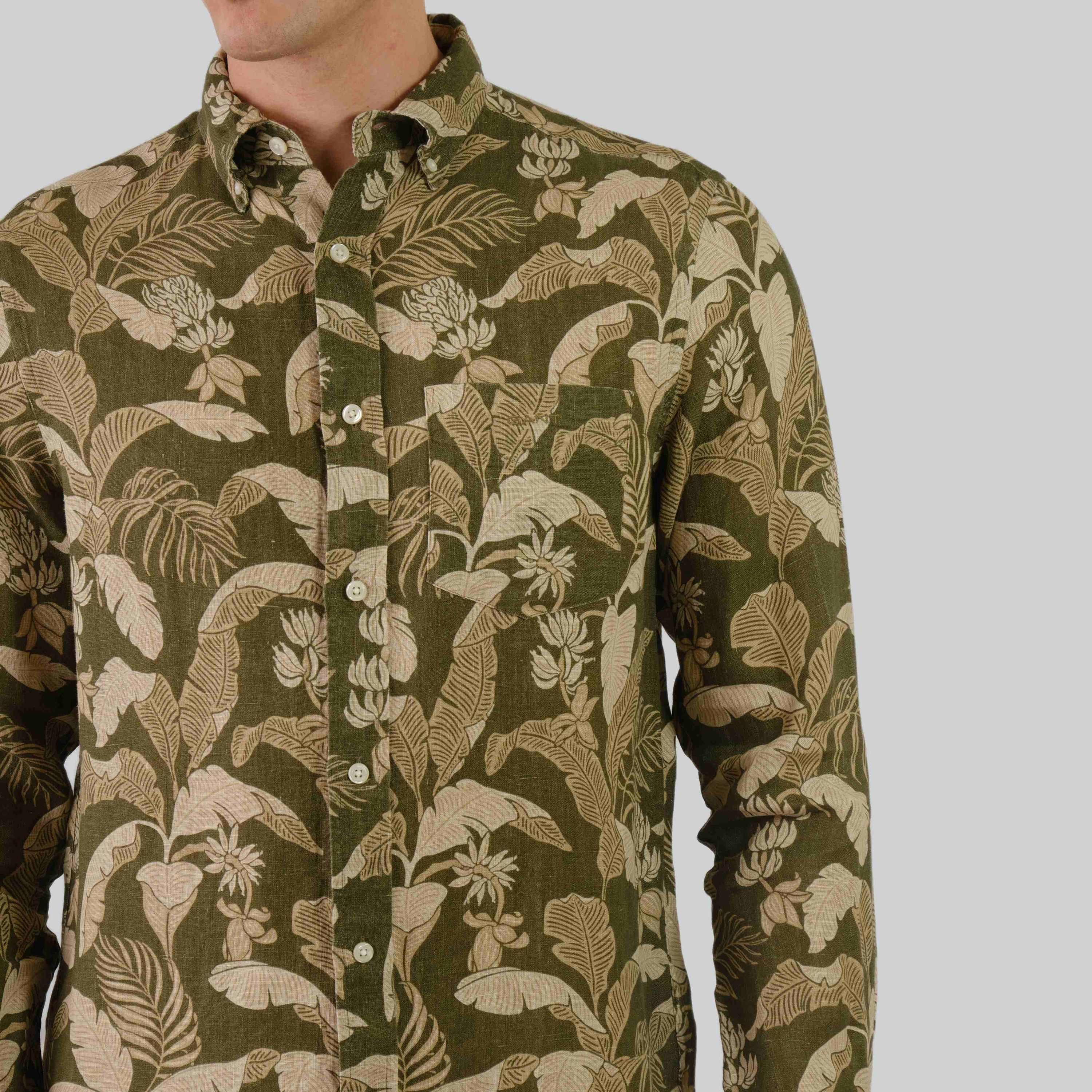 Gant Floral Regular Fit Long Sleeves Linen Button-Down Collar Men's Shirt-men-clothing-shirts-image-5