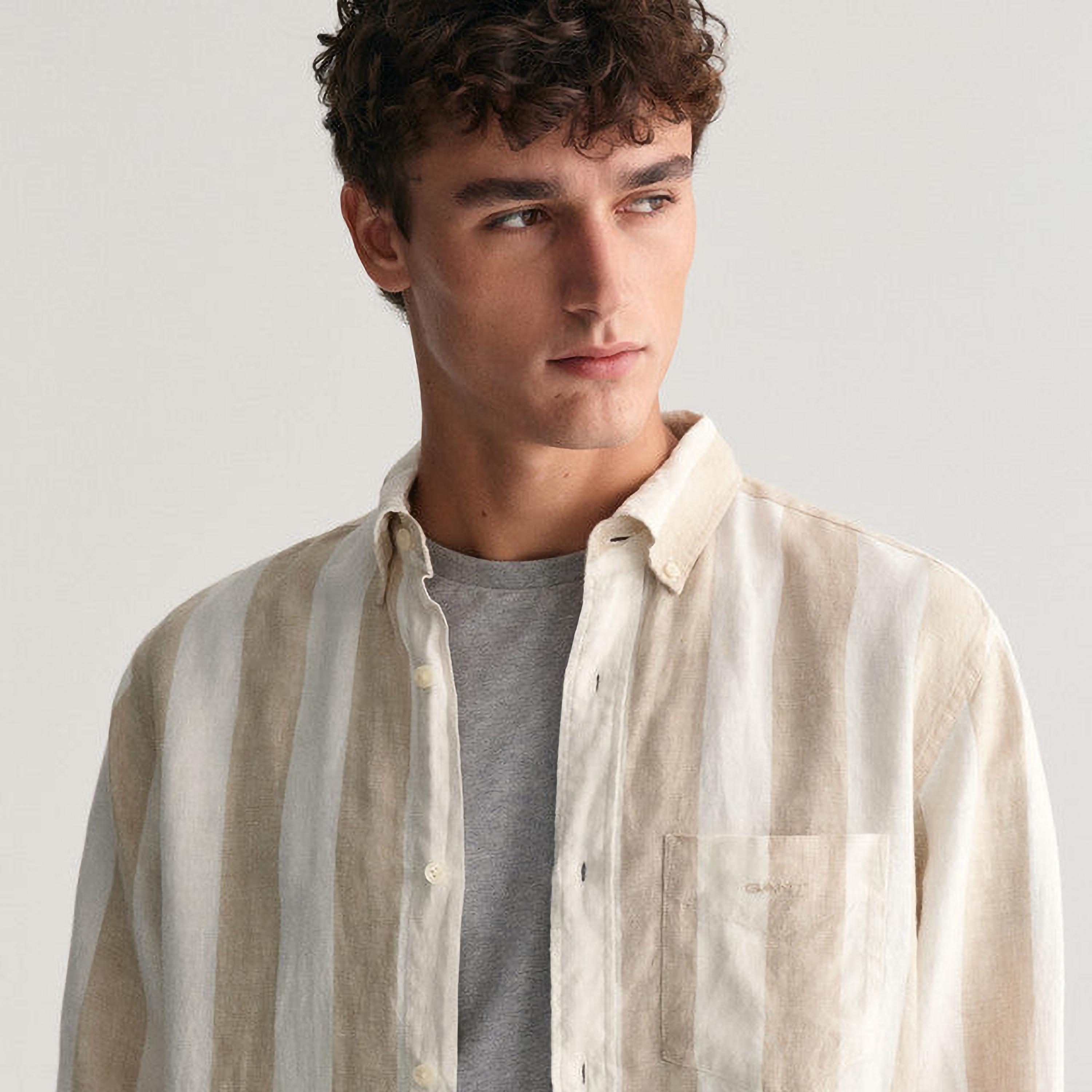 قميص غانت ذو قصة عادية وأكمام طويلة وياقة بأزرار سفلية-men-clothing-shirts-image-2