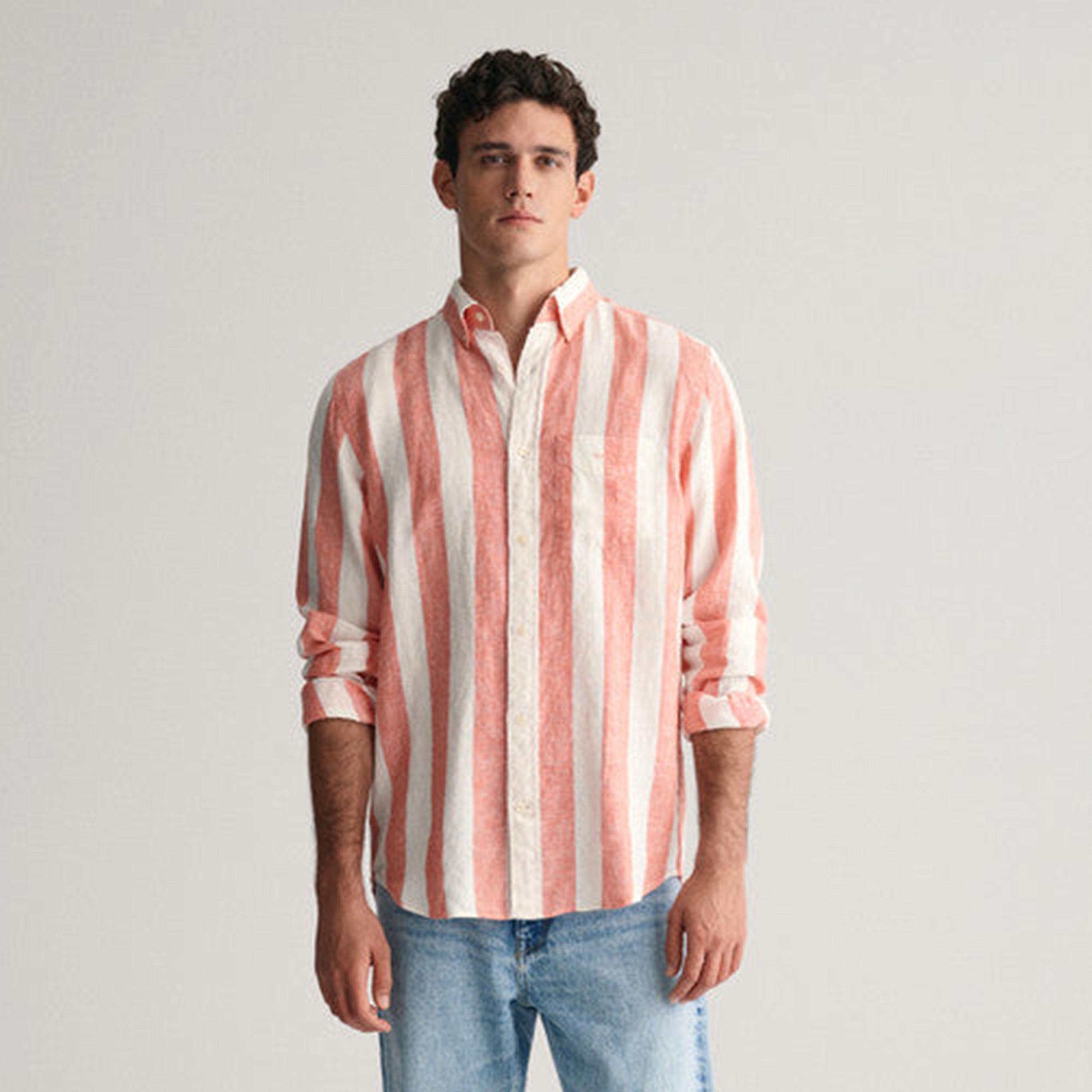 Gant Striped Regular Fit Long Sleeves Linen Button-Down Collar Men's Shirt-men-clothing-shirts-image-1