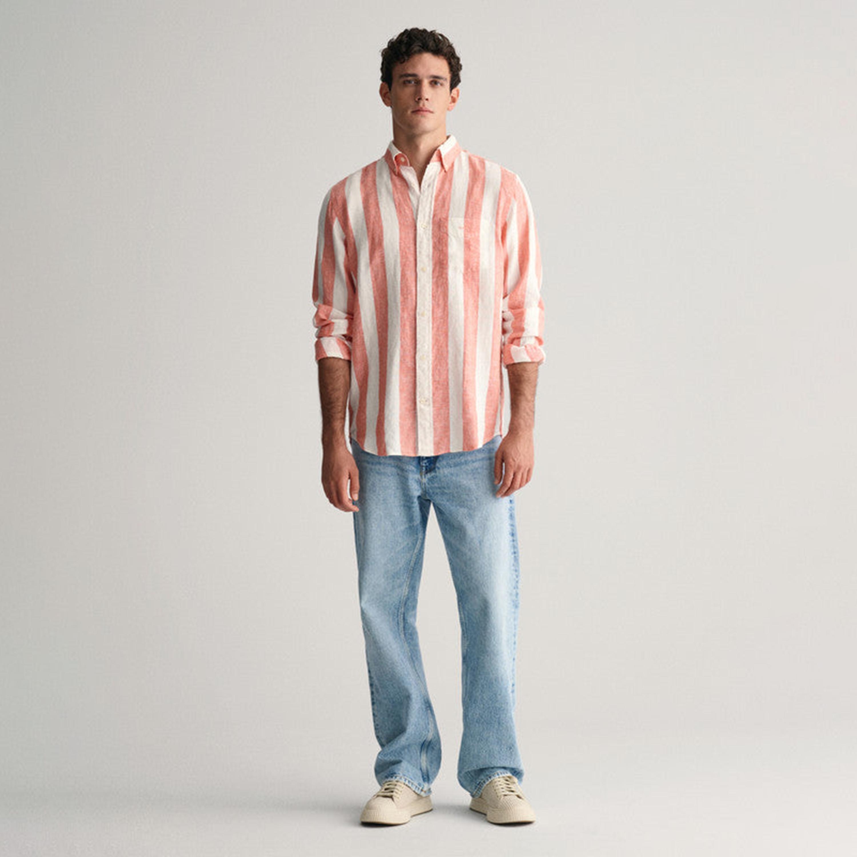 Gant Striped Regular Fit Long Sleeves Linen Button-Down Collar Men's Shirt-men-clothing-shirts-image-3