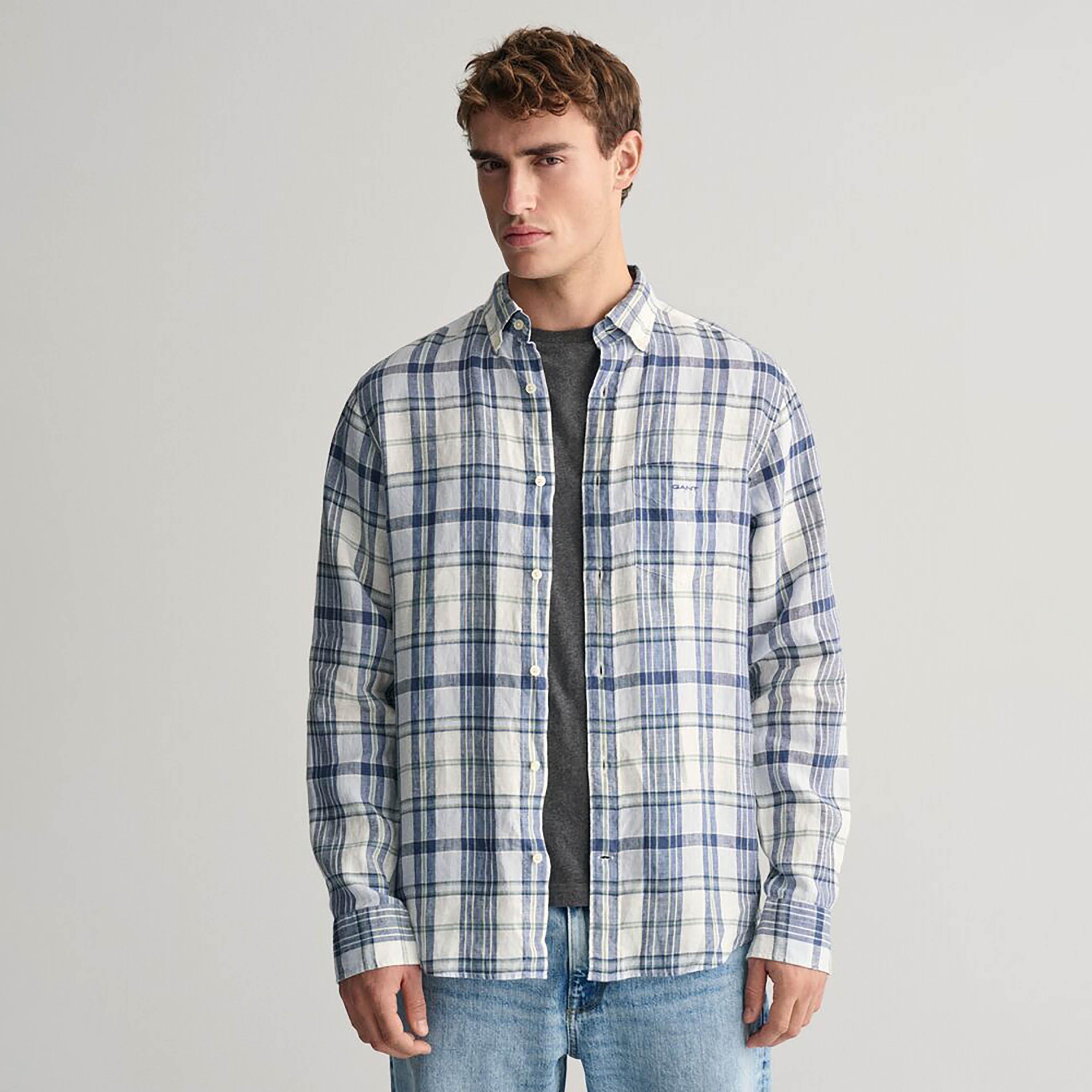 قميص رجالي بأكمام طويلة وياقة مربعة ومقاس عادي من Gant-men-clothing-shirts-image-1