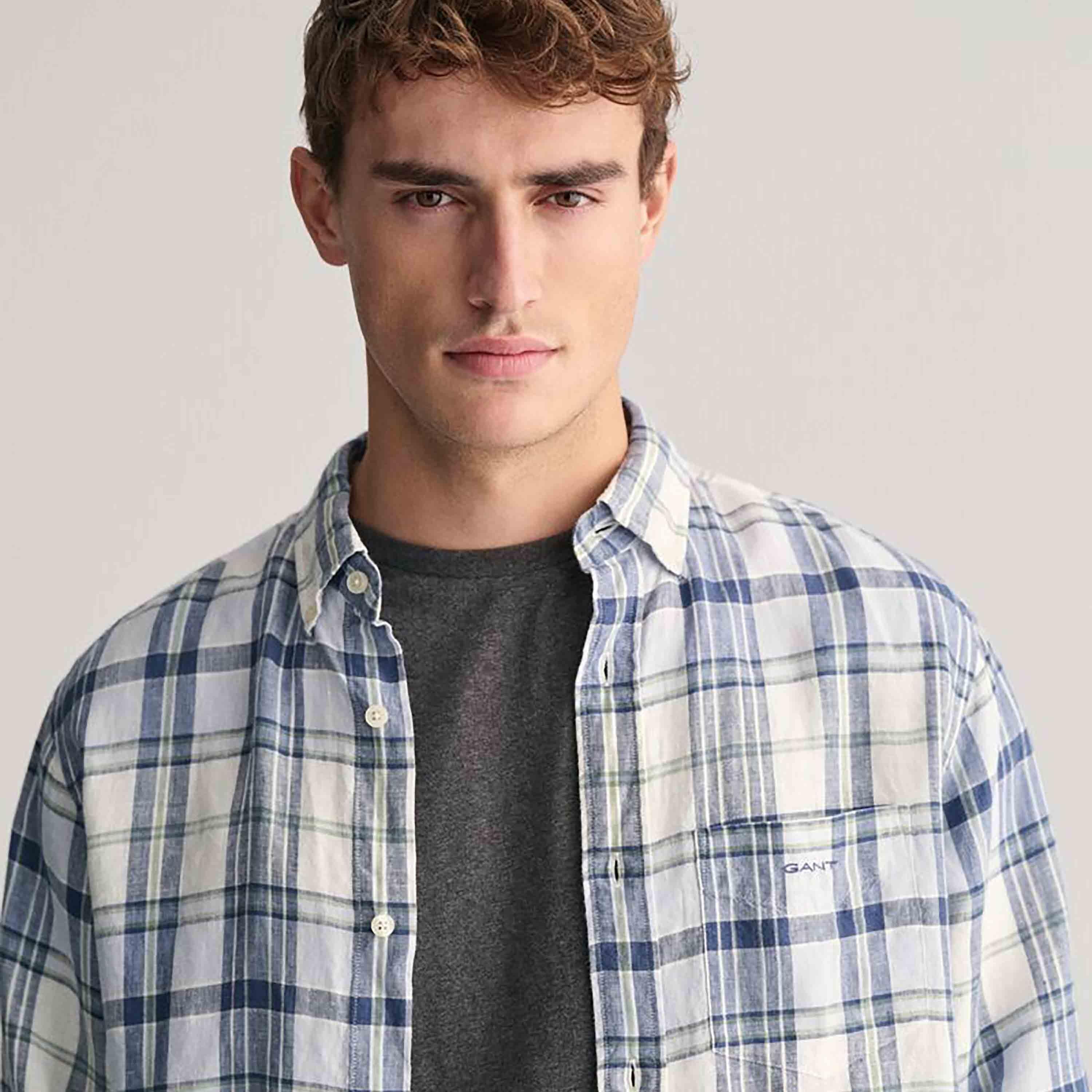 Gant Regular Fit Checked Button-Down Collar Long Sleeves Men's Shirt-men-clothing-shirts-image-2