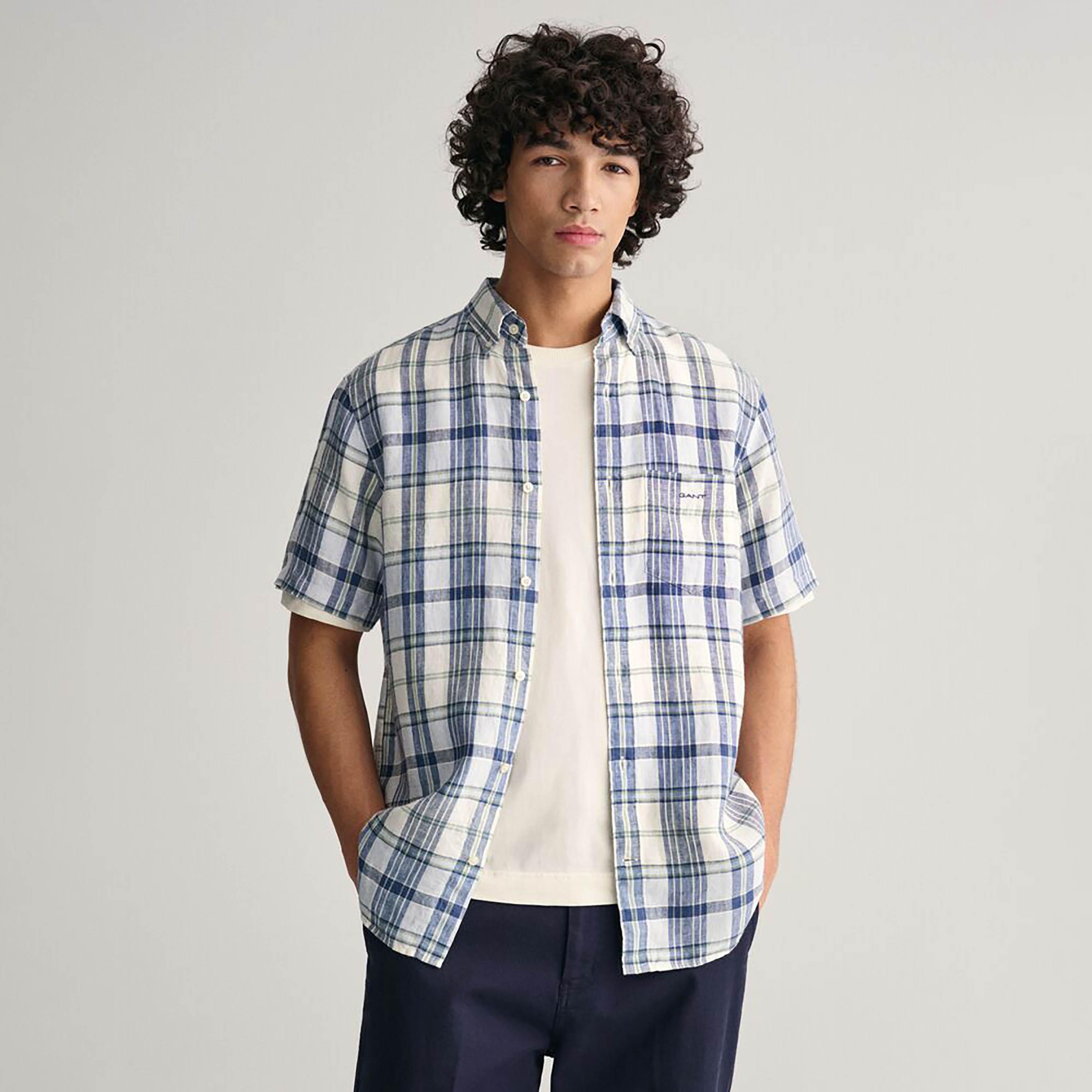 Gant Regular Fit Checked Button-Down Collar Short Sleeves Men's Shirt-men-clothing-shirts-image-1