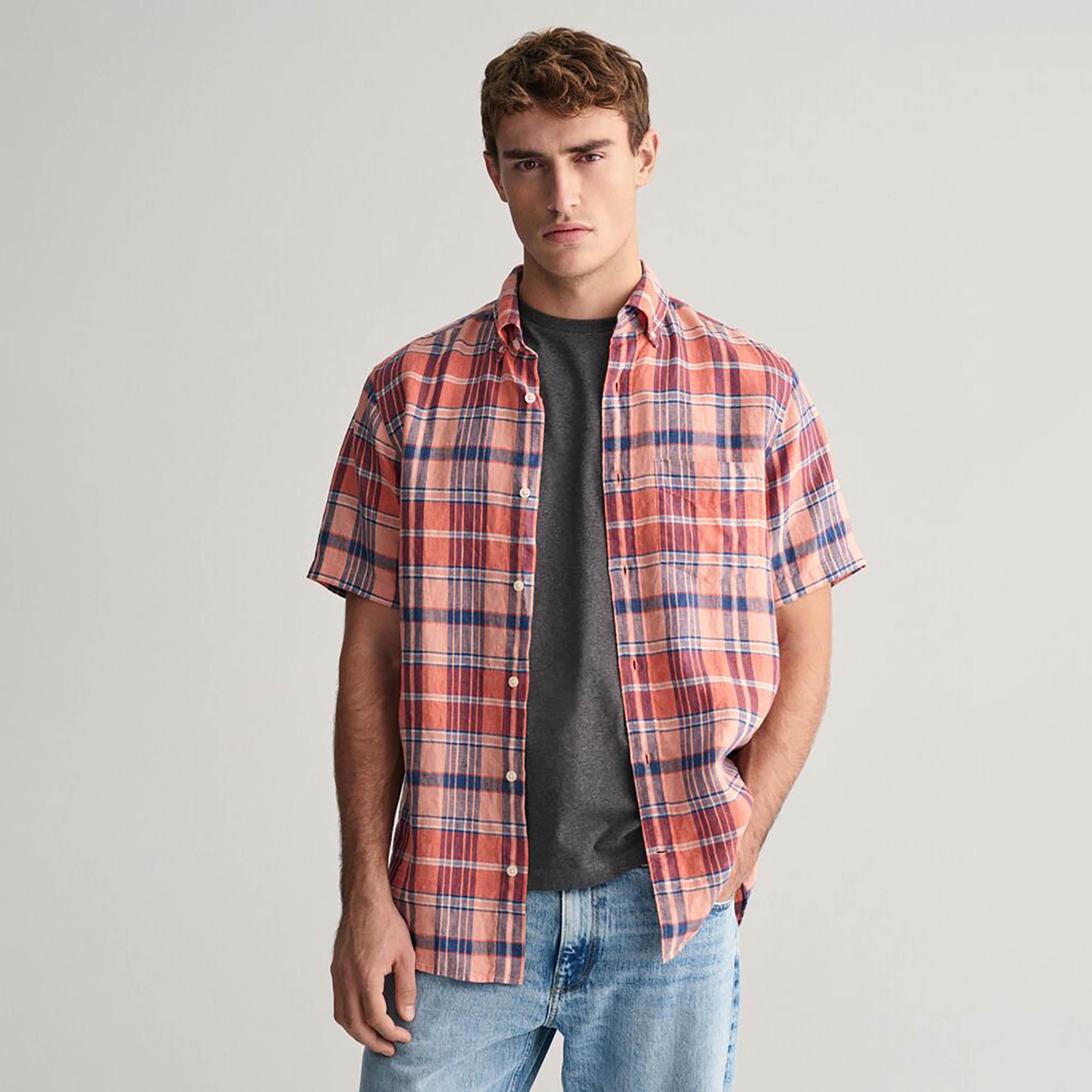 Gant Regular Fit Checked Button-Down Collar Short Sleeves Men's Shirt-men-clothing-shirts-image-6
