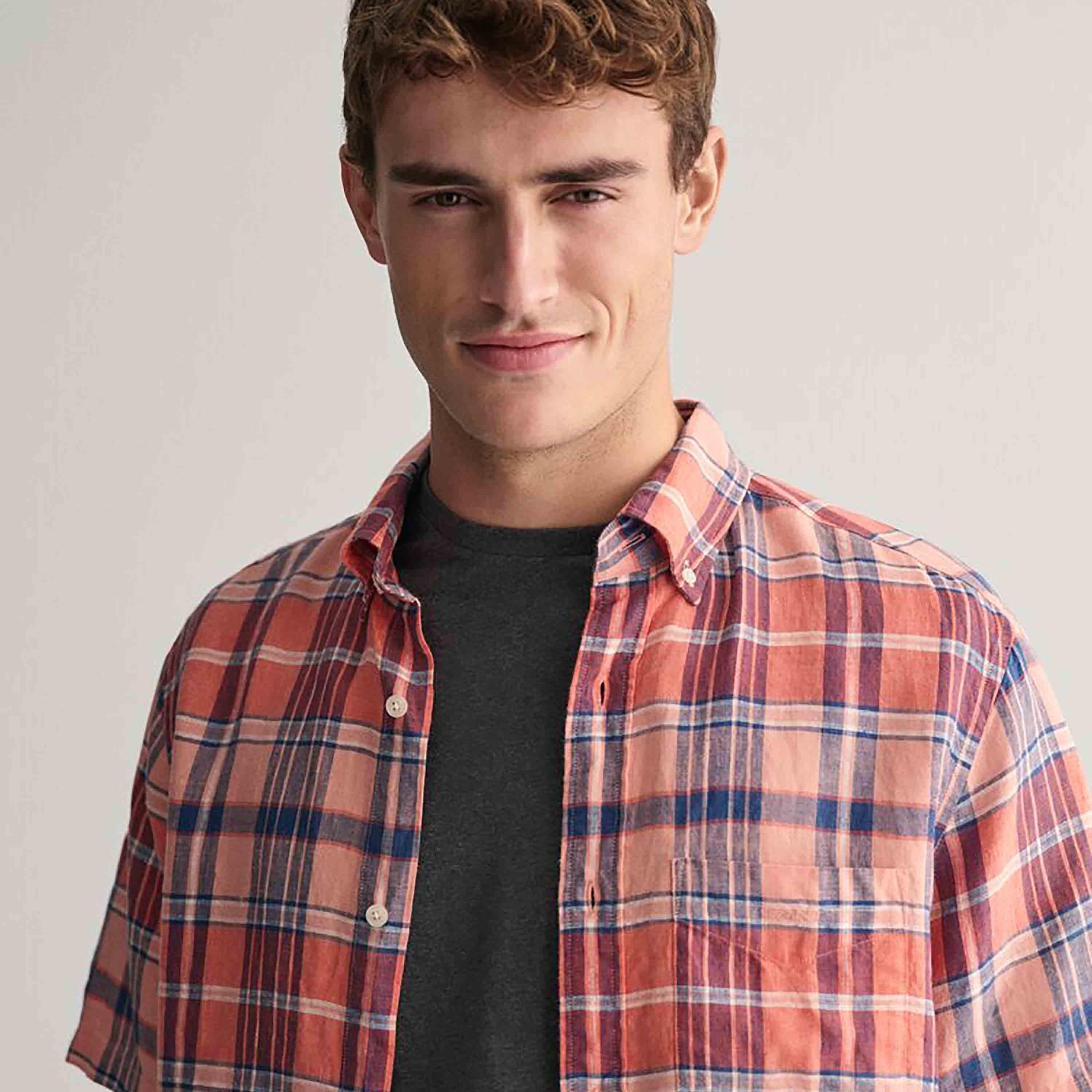 Gant Regular Fit Checked Button-Down Collar Short Sleeves Men's Shirt-men-clothing-shirts-image-7