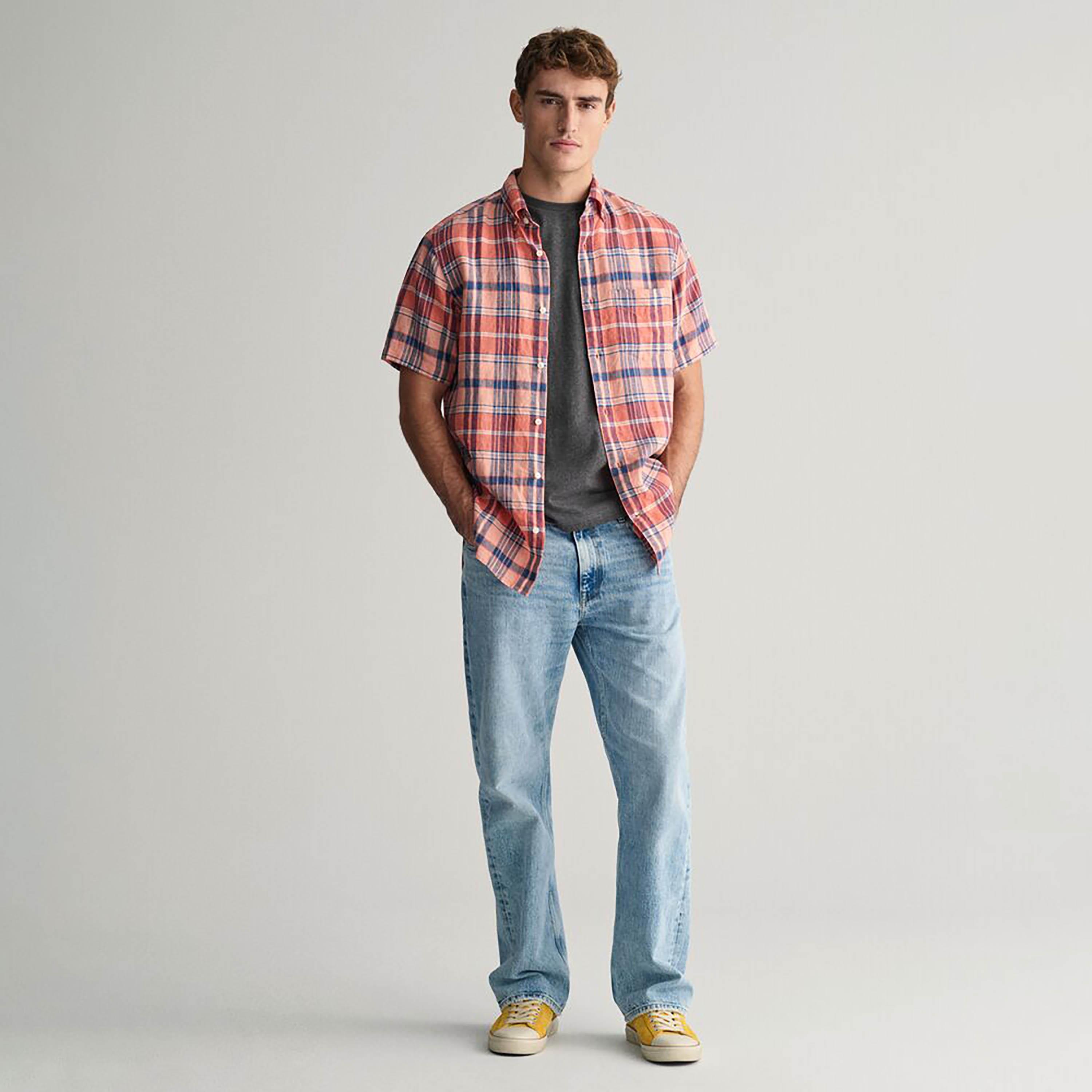Gant Regular Fit Checked Button-Down Collar Short Sleeves Men's Shirt-men-clothing-shirts-image-8
