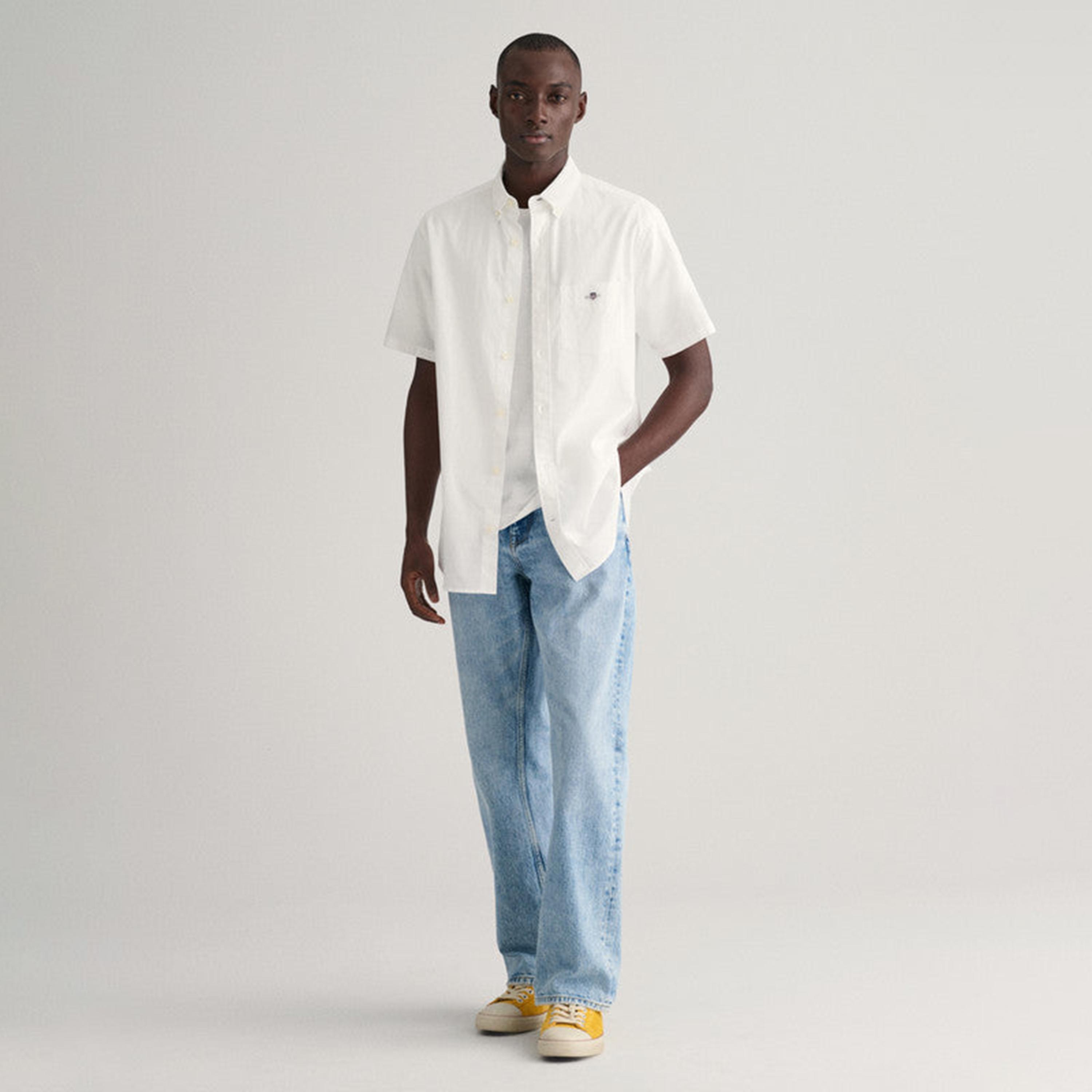 Gant Regular Fit Plain Button Down Collar Short Sleeves Shirt-men-clothing-shirts-image-3