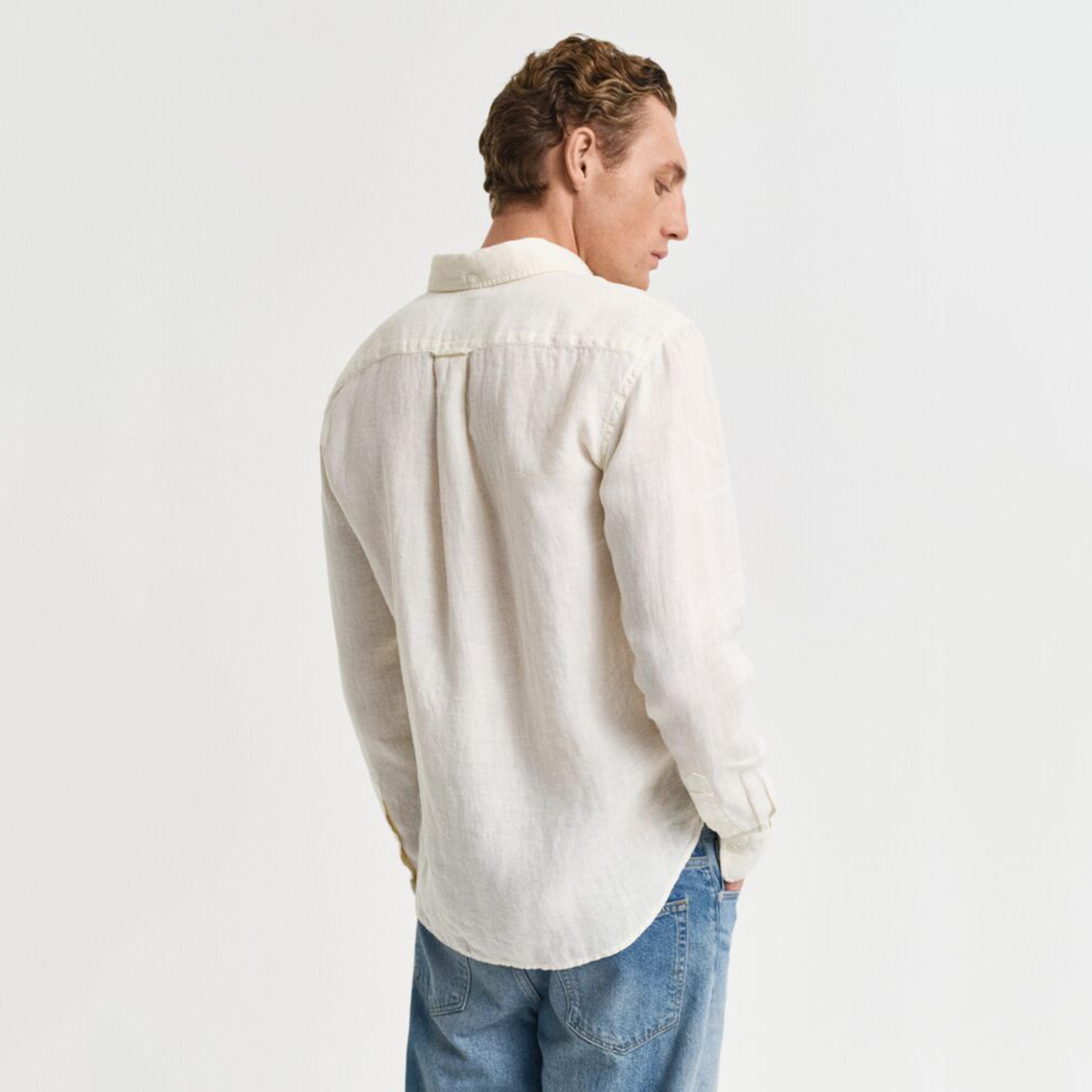 قميص رجالي من الكتان السادة بقصة عادية وياقة وأزرار وأكمام طويلة من جانت-men-clothing-shirts-image-4