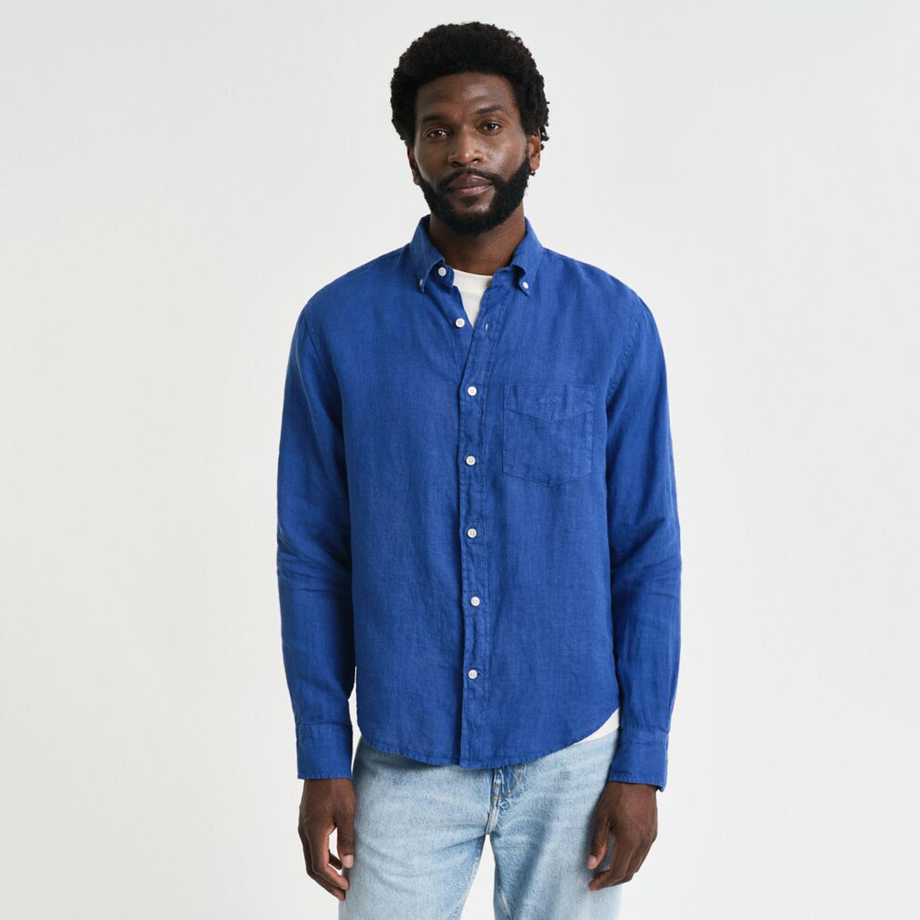 قميص رجالي من الكتان السادة بقصة عادية وياقة وأزرار وأكمام طويلة من جانت-men-clothing-shirts-image-5