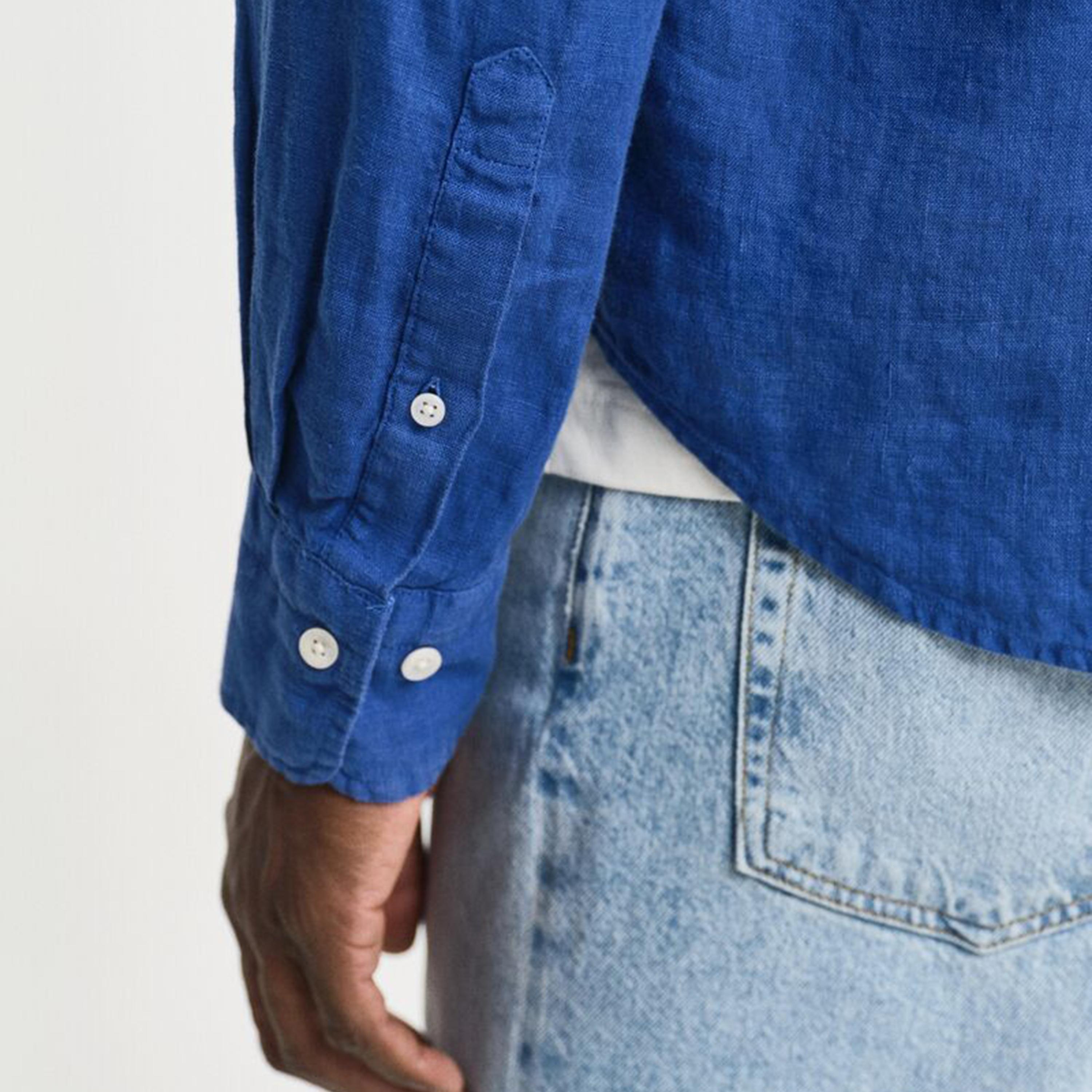 قميص رجالي من الكتان السادة بقصة عادية وياقة وأزرار وأكمام طويلة من جانت-men-clothing-shirts-image-6