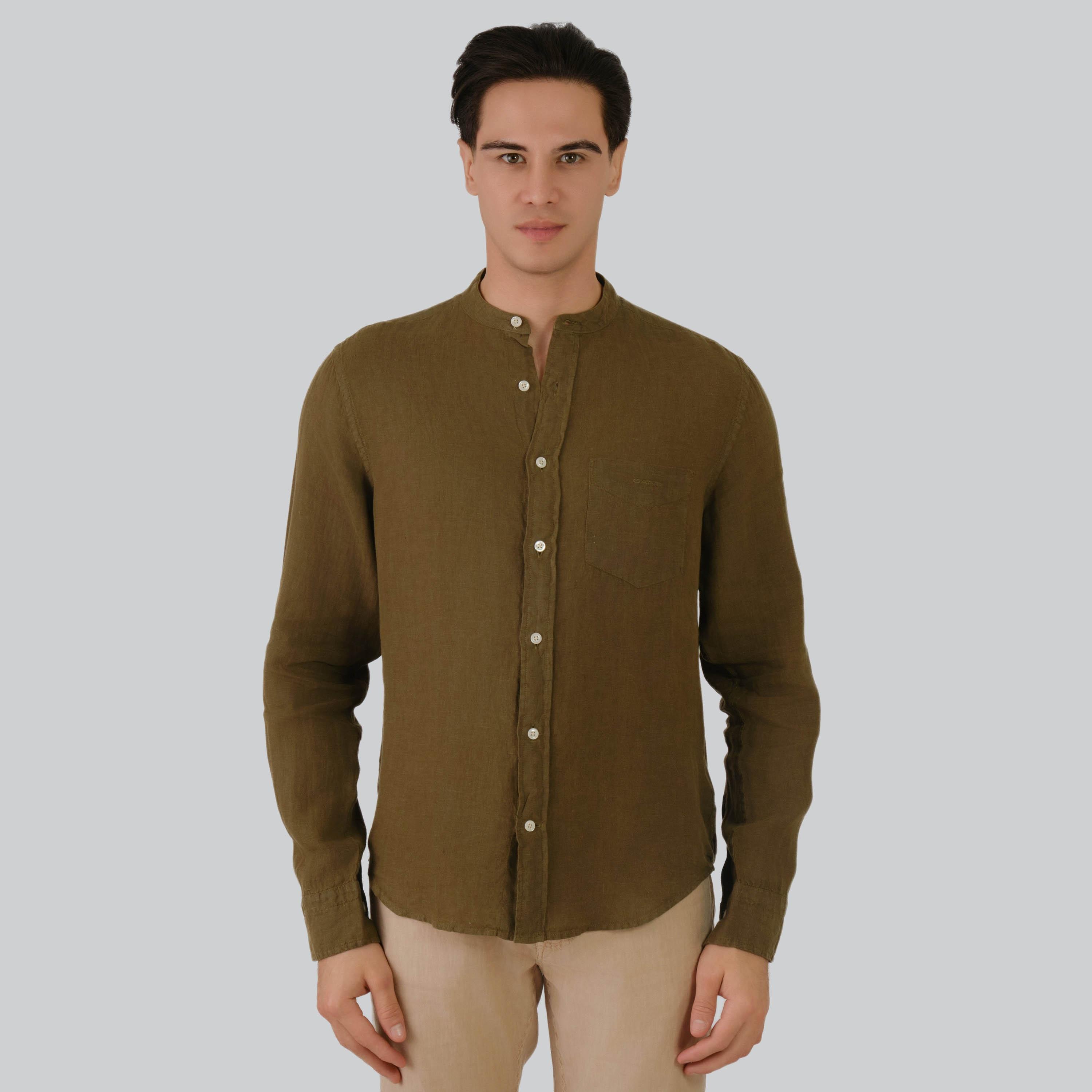 Gant Regular Fit Plain Mandarin Neck Long Sleeves Men's Shirt-men-clothing-shirts-image-1