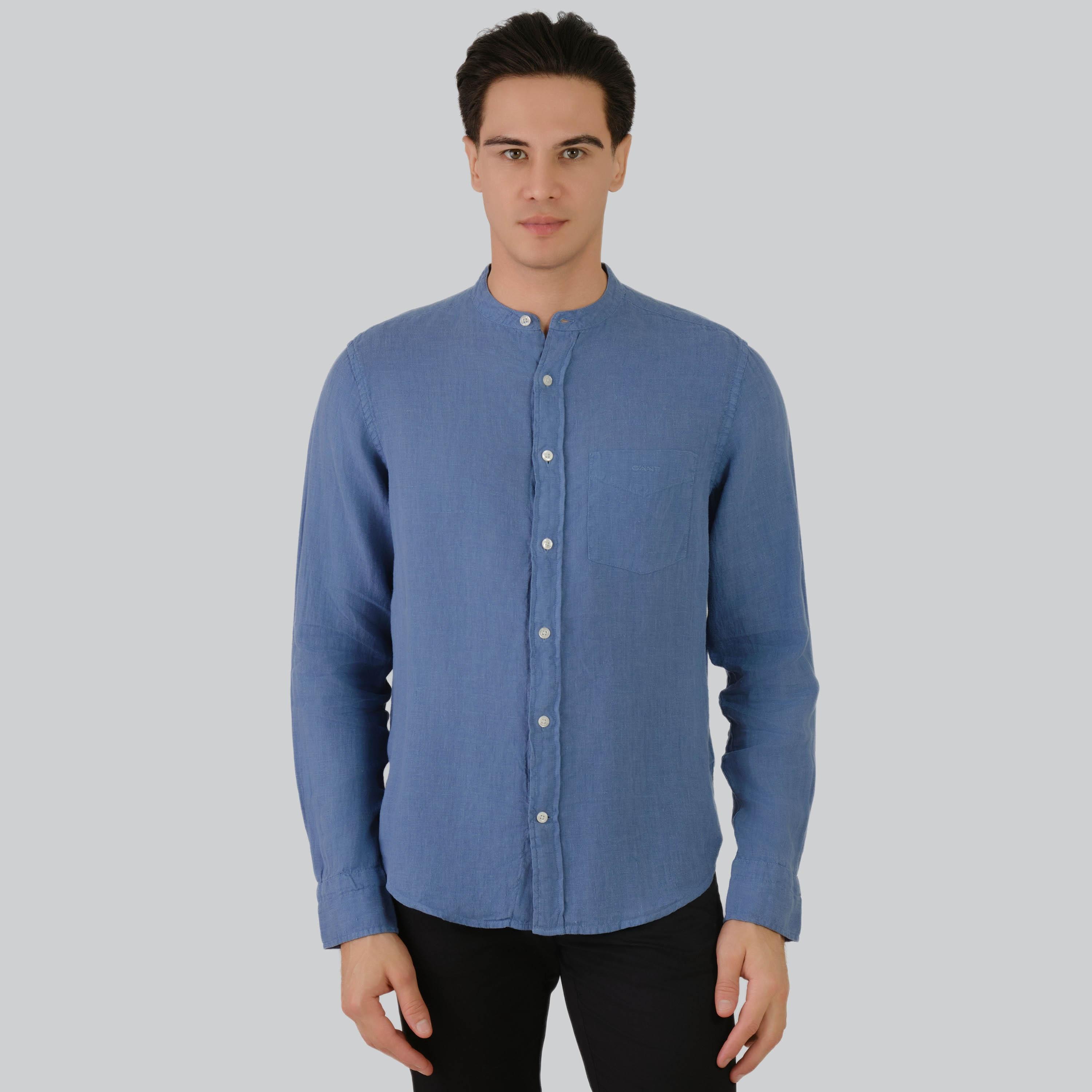 Gant Regular Fit Plain Mandarin Neck Long Sleeves Men's Shirt-men-clothing-shirts-image-9
