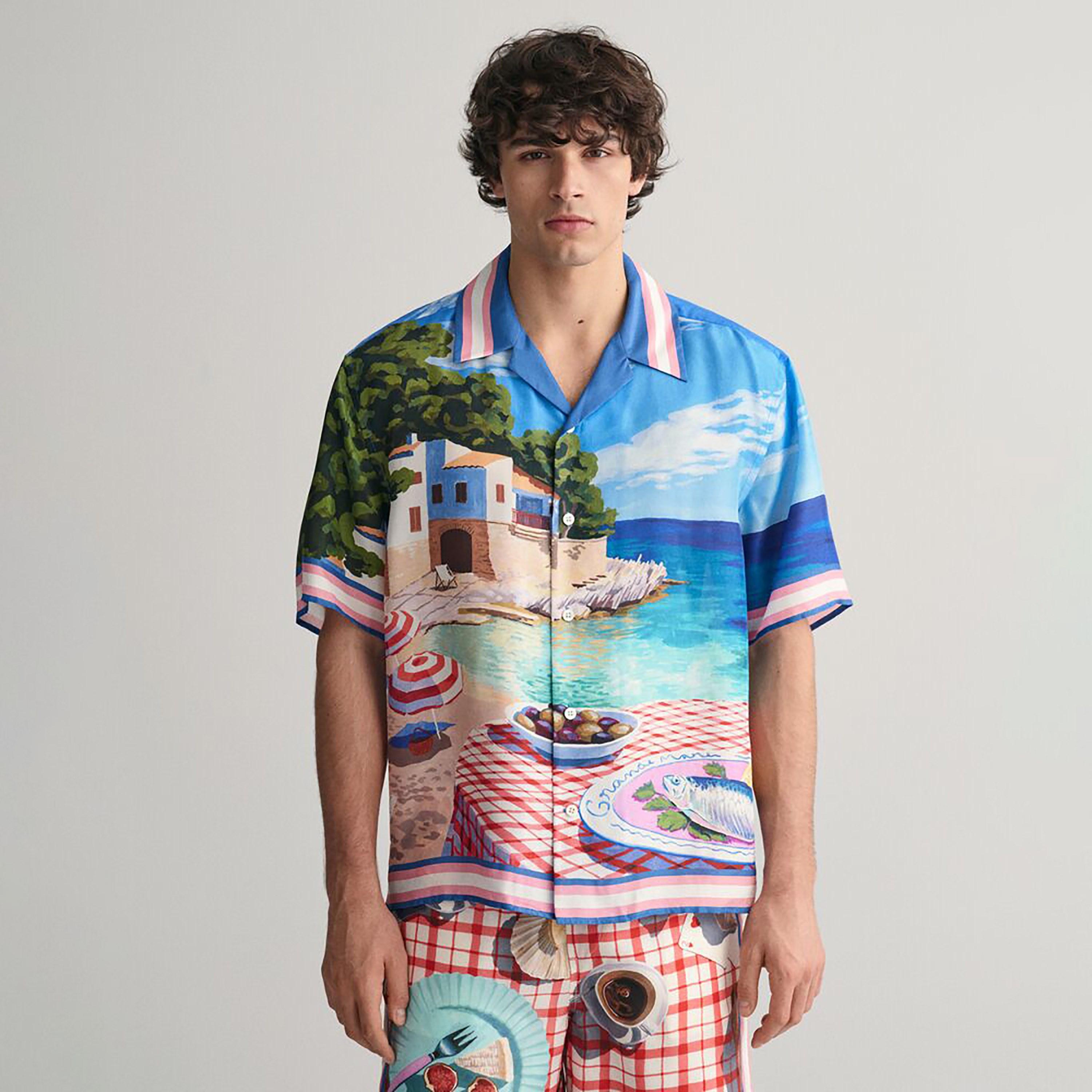 Gant Relaxed Fit Scenery Print Resort Collar Short Sleeves Men's Shirt-men-clothing-shirts-image-1