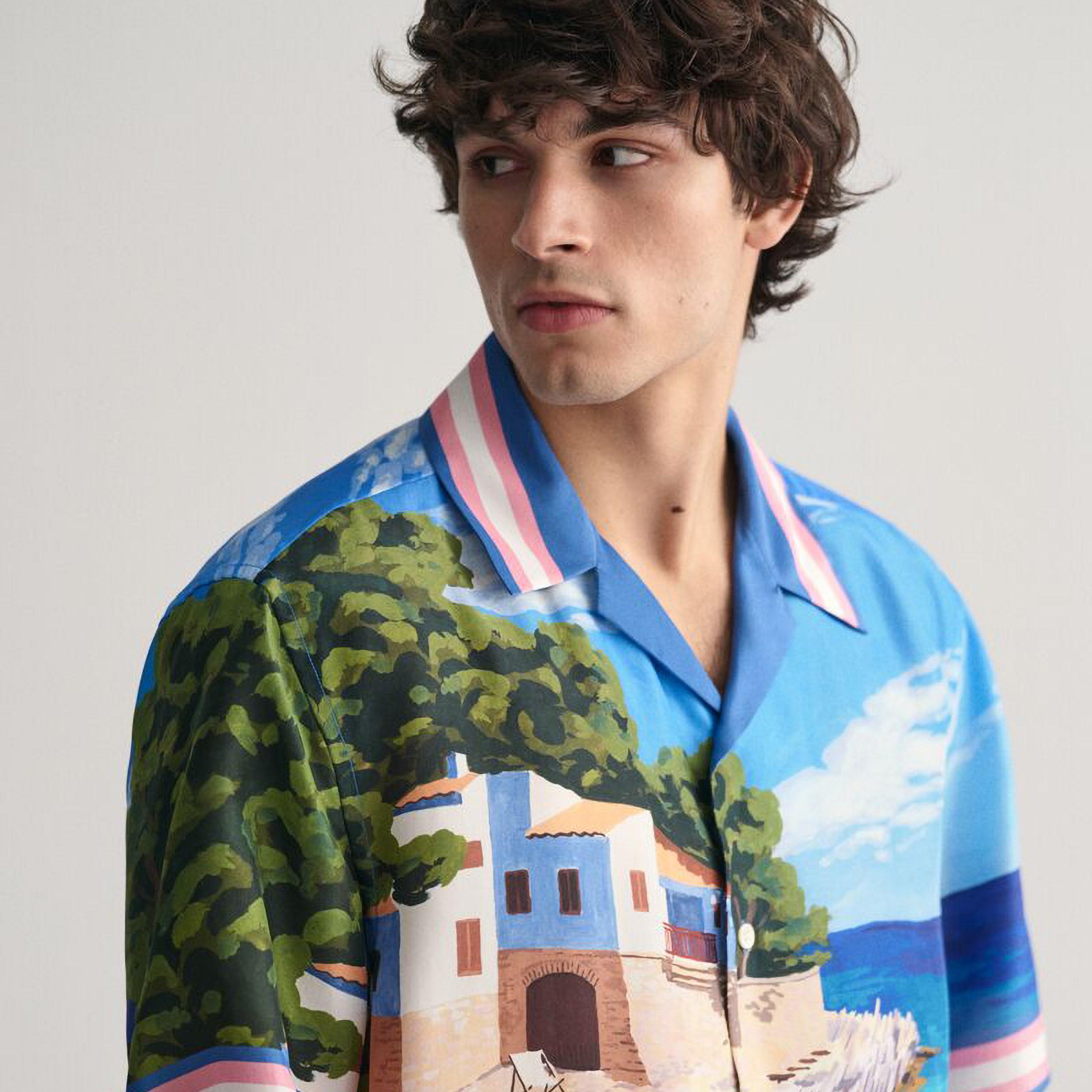 Gant Relaxed Fit Scenery Print Resort Collar Short Sleeves Men's Shirt-men-clothing-shirts-image-2