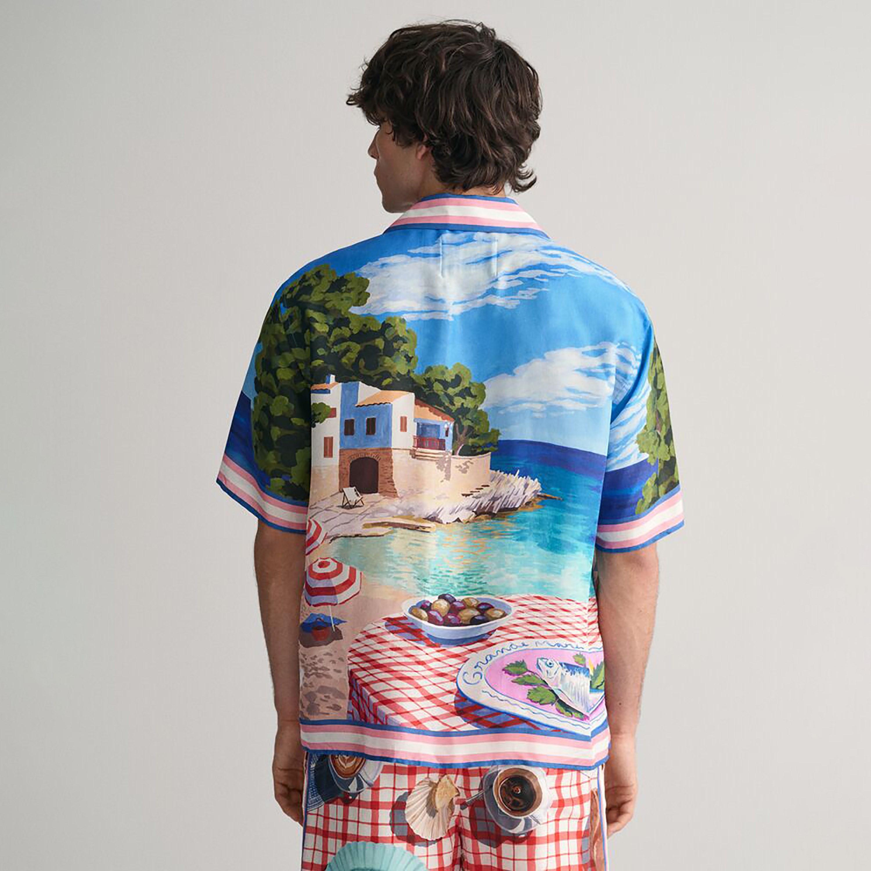 Gant Relaxed Fit Scenery Print Resort Collar Short Sleeves Men's Shirt-men-clothing-shirts-image-4