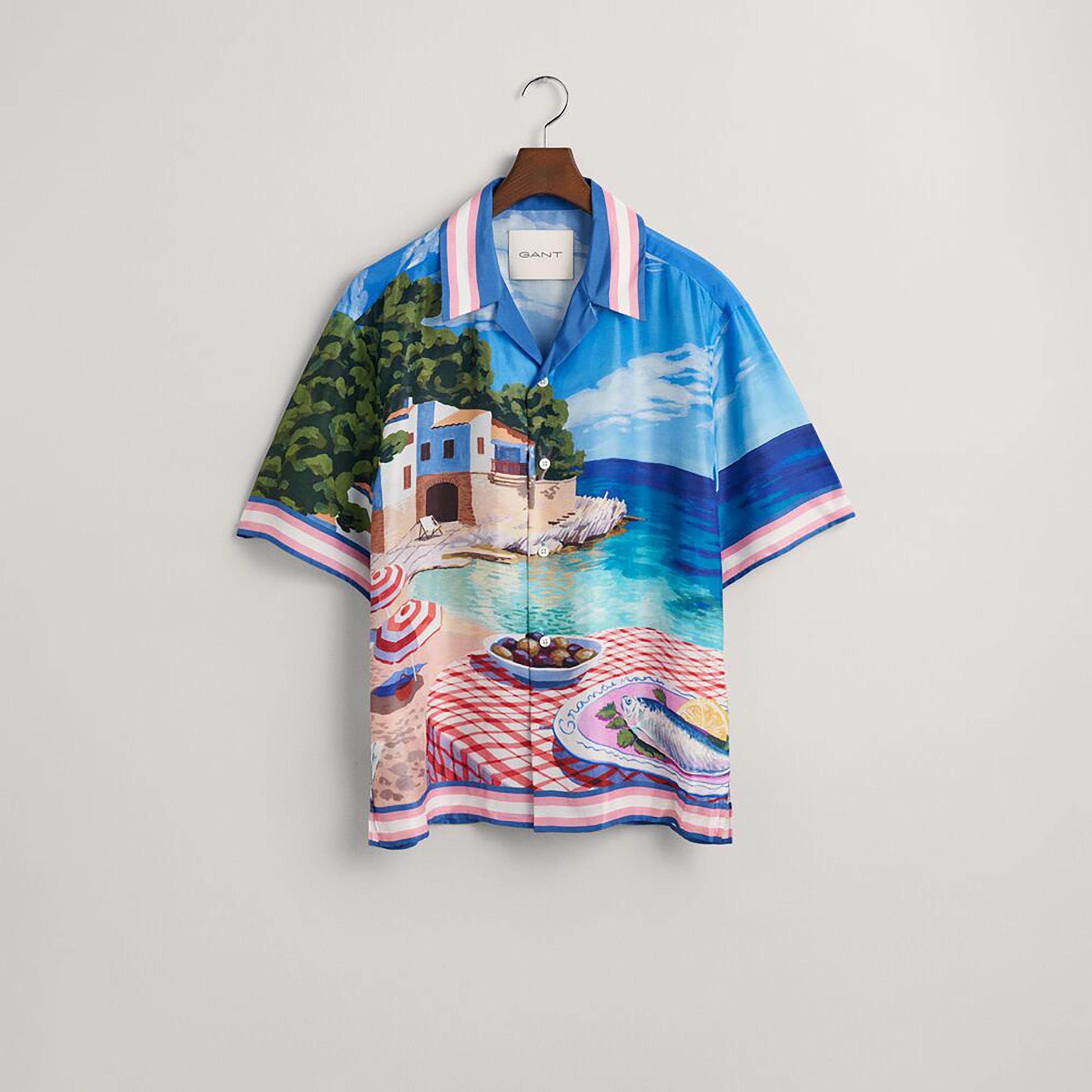 Gant Relaxed Fit Scenery Print Resort Collar Short Sleeves Men's Shirt-men-clothing-shirts-image-5