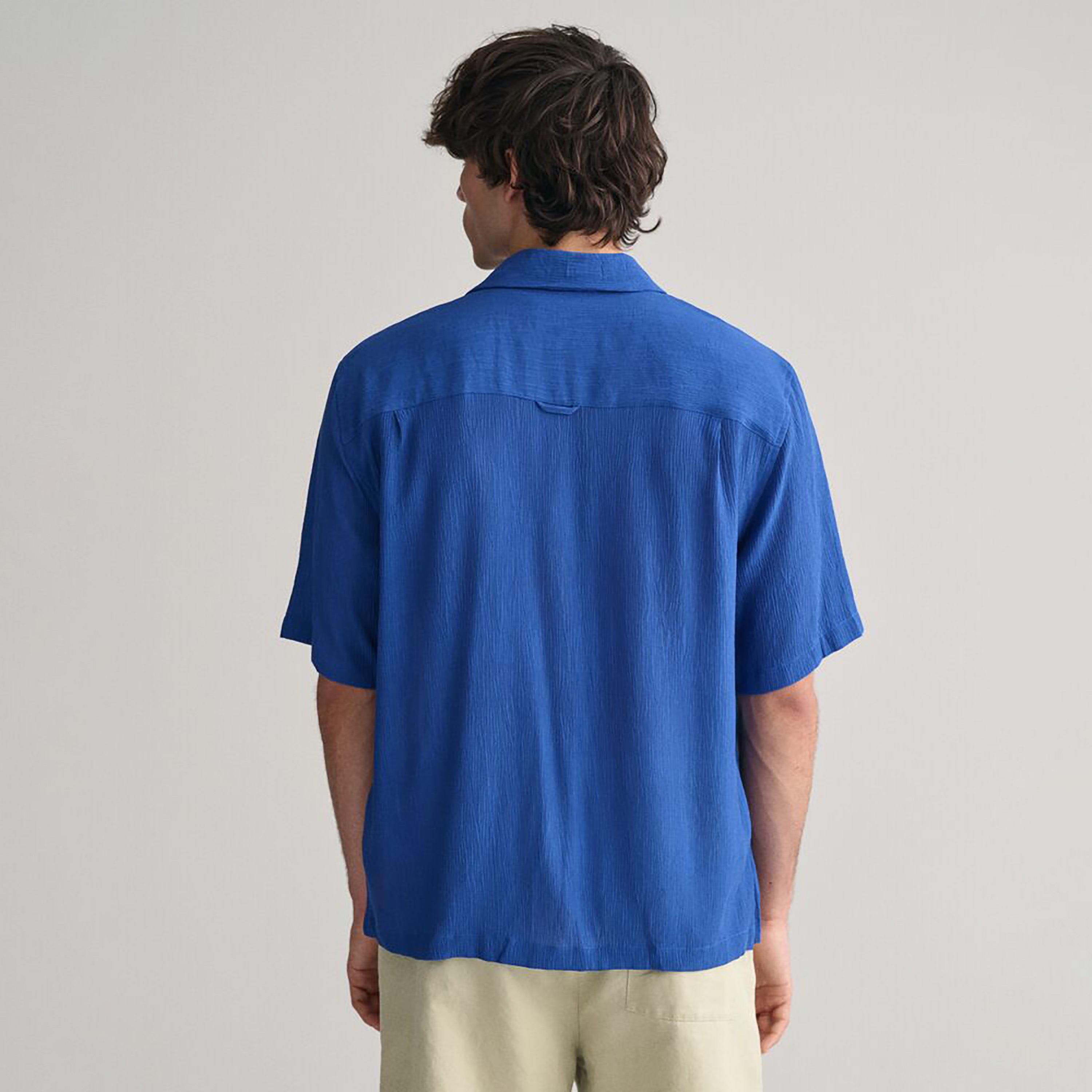 Gant Relaxed Fit Textured Resort Collar Short Sleeves Men's Shirt-men-clothing-shirts-image-6