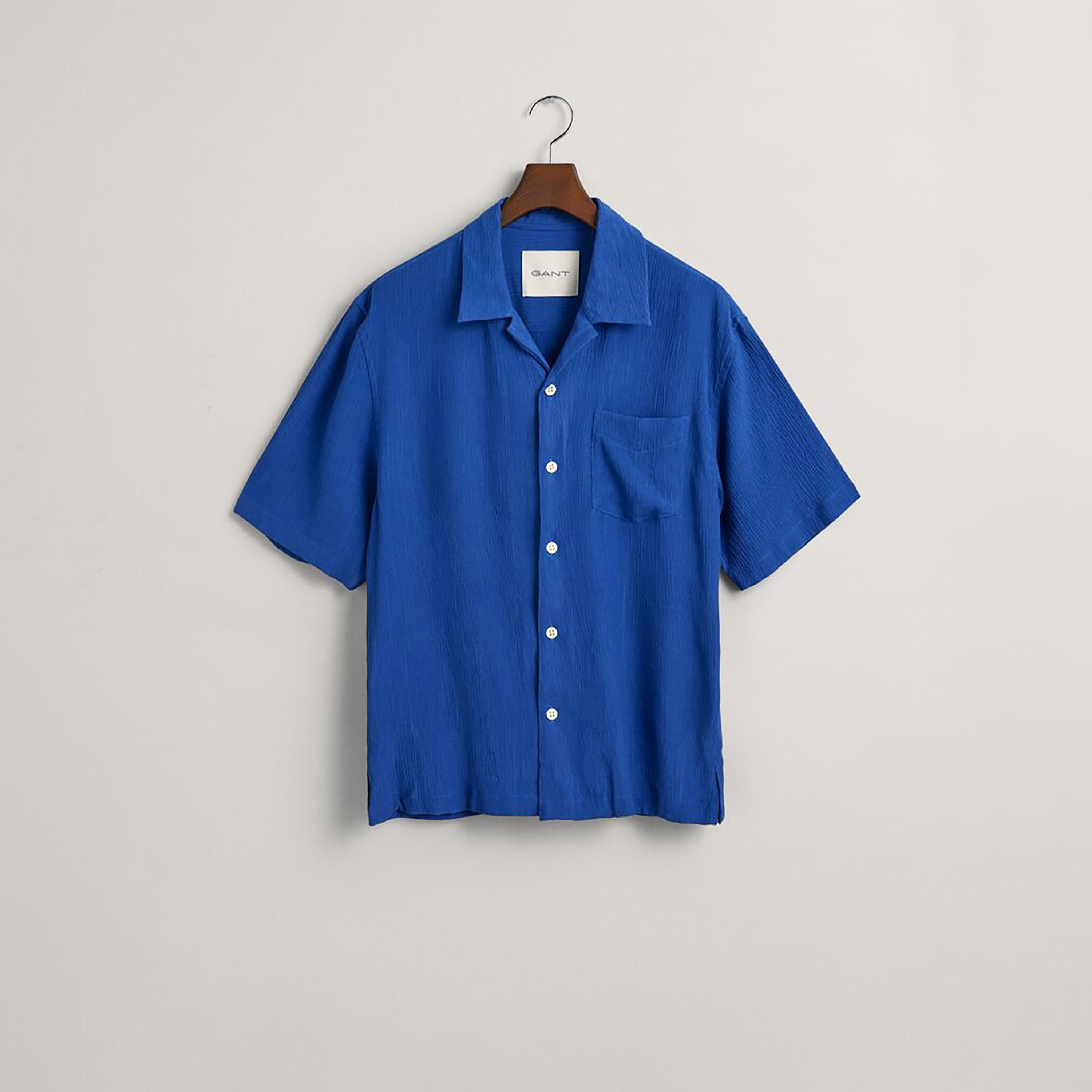 Gant Relaxed Fit Textured Resort Collar Short Sleeves Men's Shirt-men-clothing-shirts-image-7