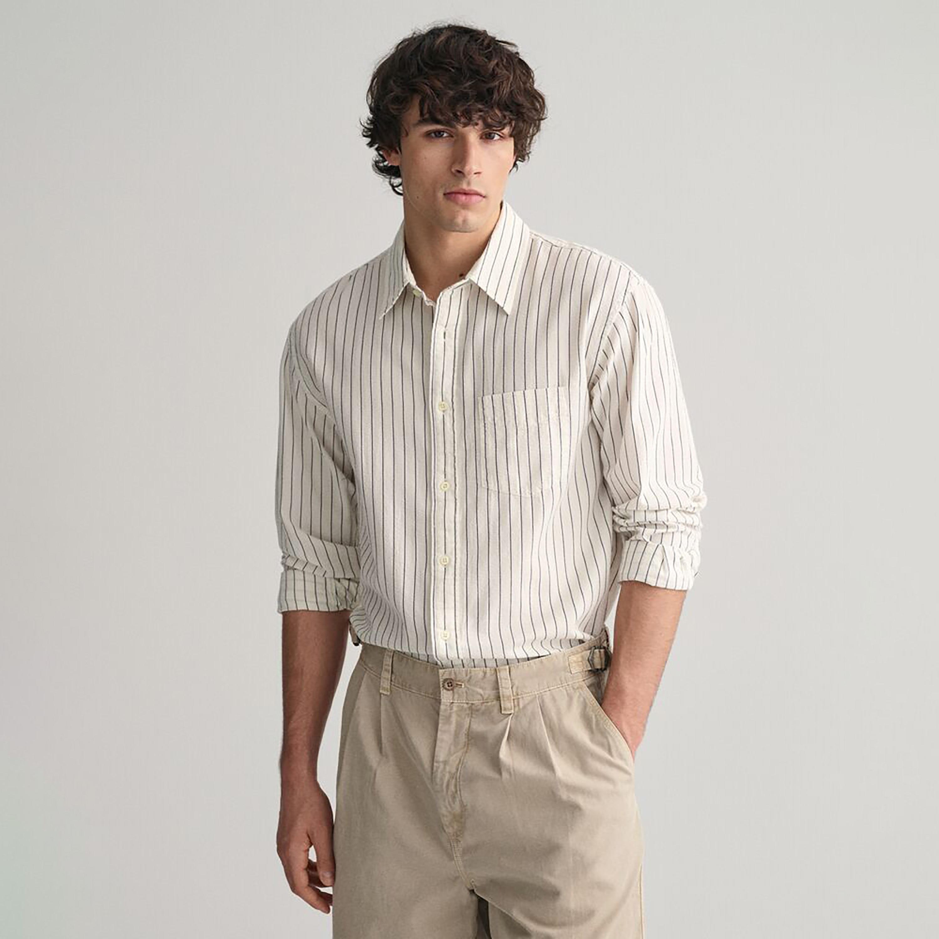 Gant Relaxed Fit Striped Collared Long Sleeves Men's Shirt-men-clothing-shirts-image-1