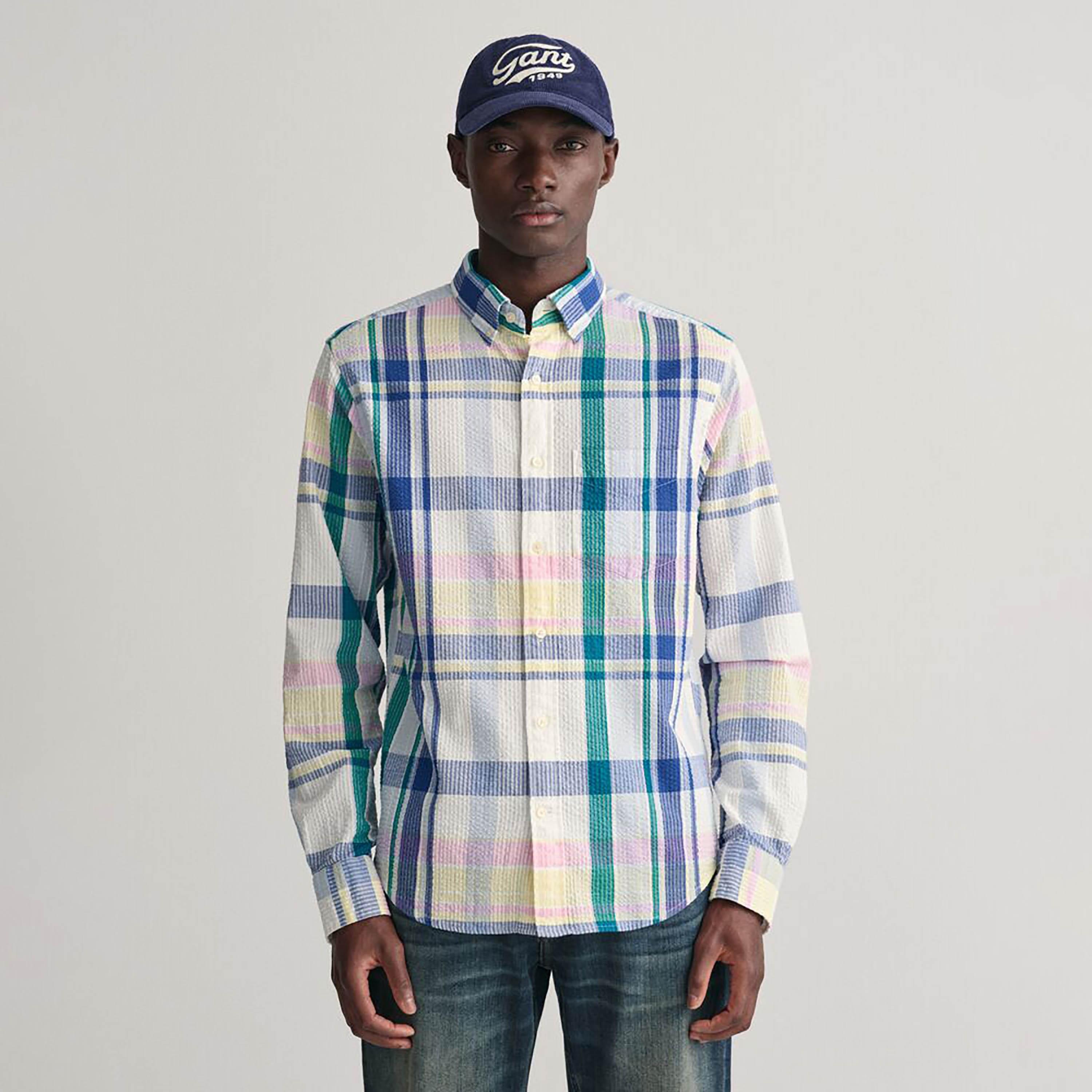 Gant Regular Fit Seersucker Madras Button-Down Collar Long Sleeves Men's Shirt-men-clothing-shirts-image-1