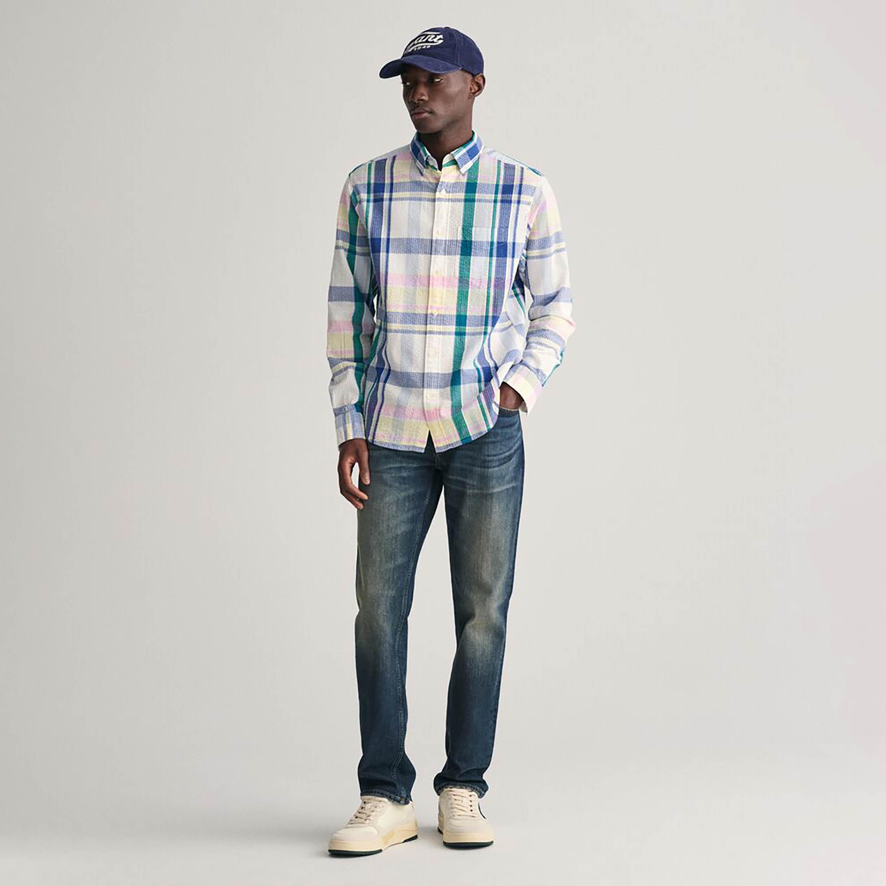 Gant Regular Fit Seersucker Madras Button-Down Collar Long Sleeves Men's Shirt-men-clothing-shirts-image-2