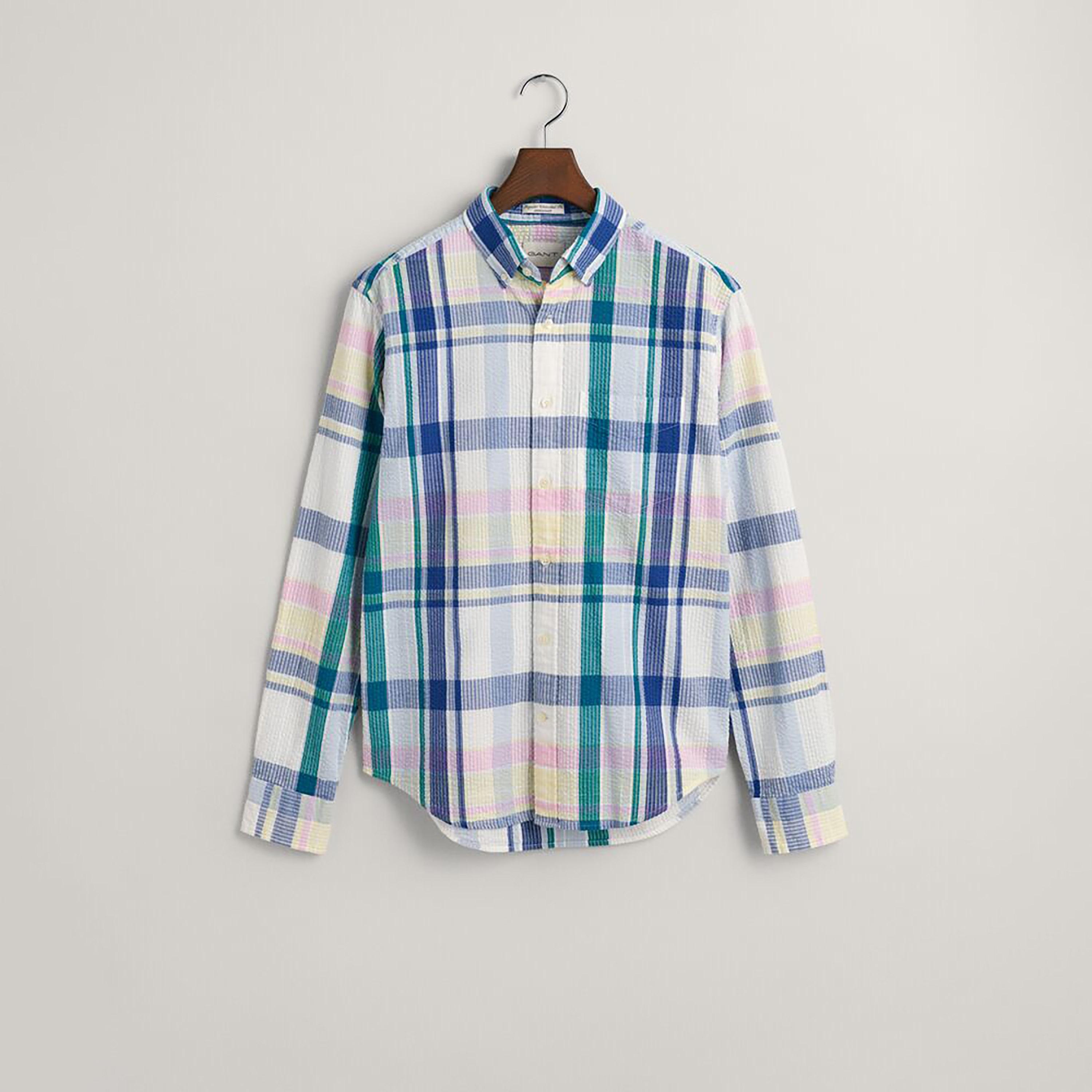 Gant Regular Fit Seersucker Madras Button-Down Collar Long Sleeves Men's Shirt-men-clothing-shirts-image-5